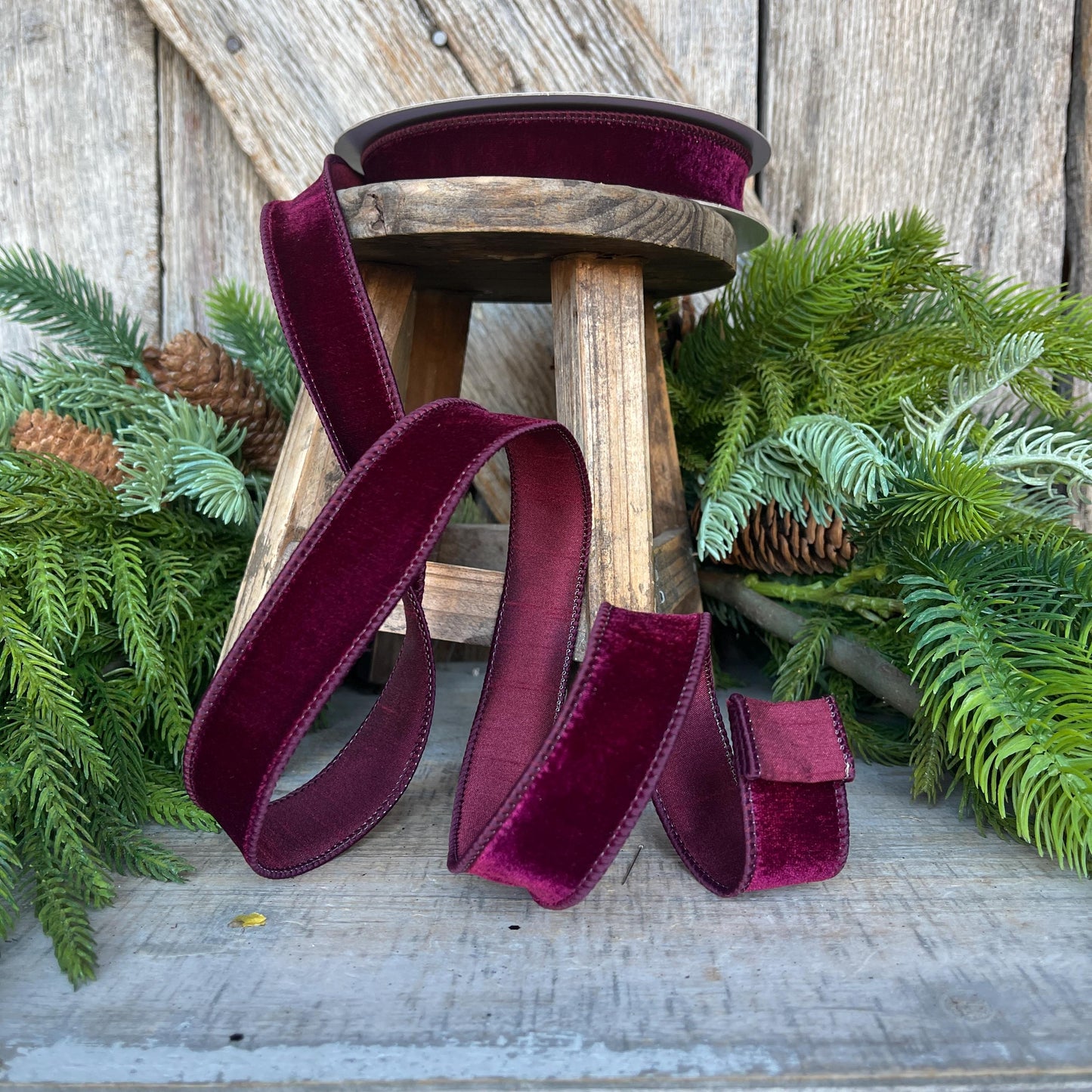 1" Garnet Velveteen Ribbon, Farrisilk Ribbon, Deep Maroon Ribbon, Deep Plum Ribbon, Christmas Ribbon, Narrow Ribbon, RS267-11