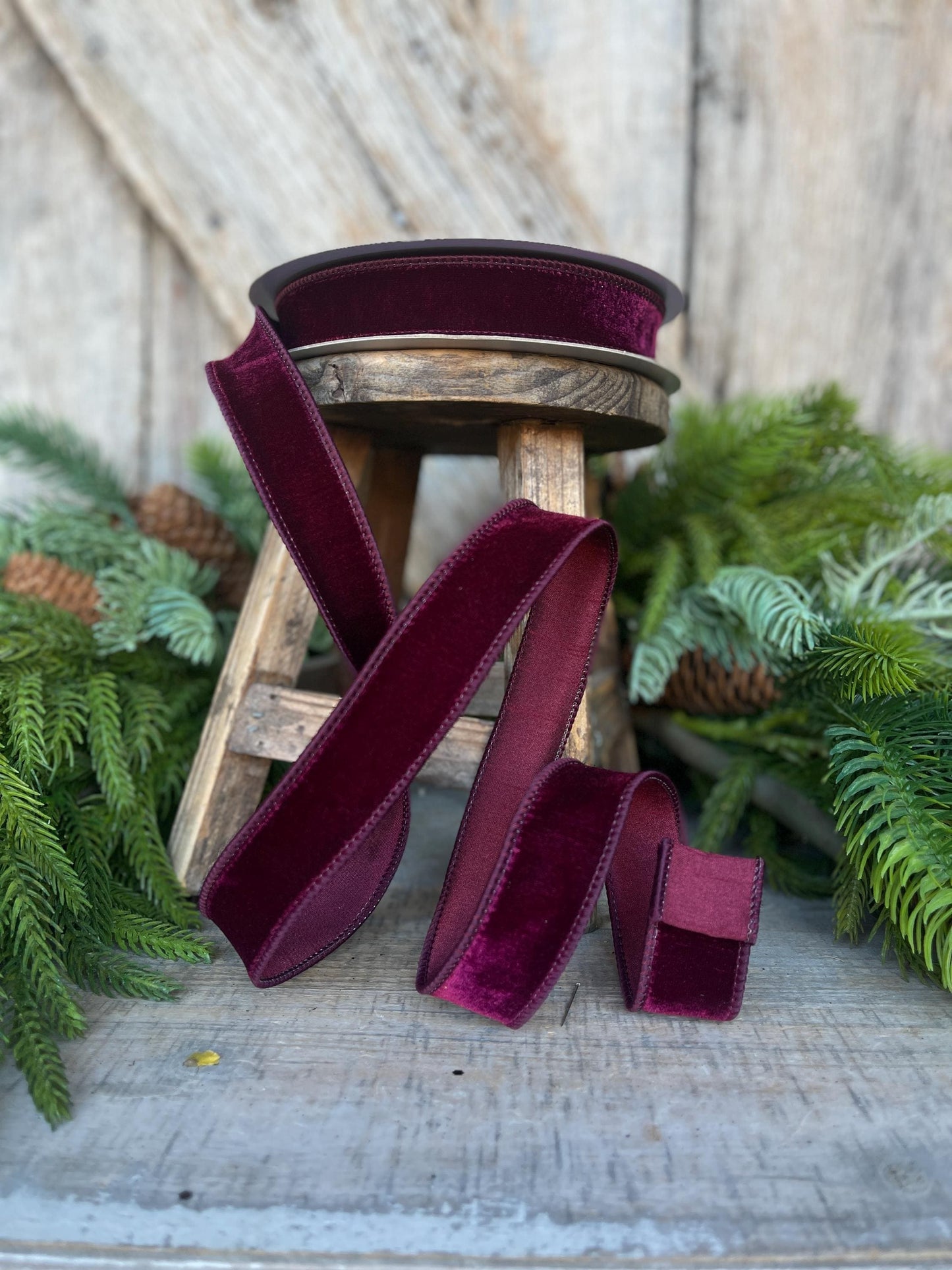 1" Garnet Velveteen Ribbon, Farrisilk Ribbon, Deep Maroon Ribbon, Deep Plum Ribbon, Christmas Ribbon, Narrow Ribbon, RS267-11