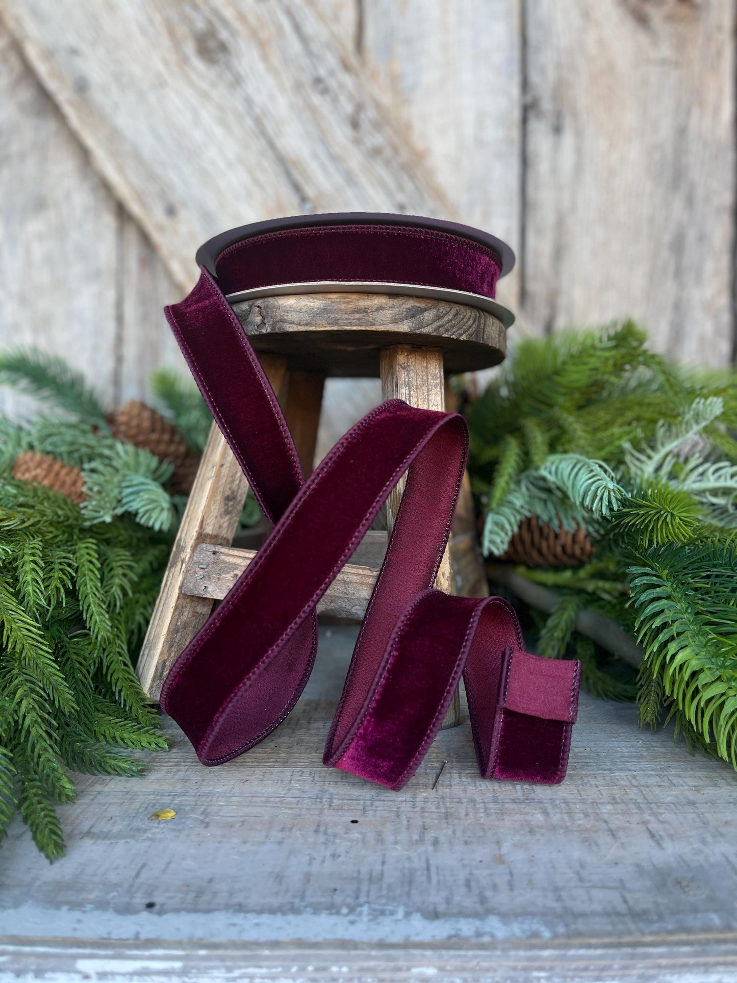1" Garnet Velveteen Ribbon, Farrisilk Ribbon, Deep Maroon Ribbon, Deep Plum Ribbon, Christmas Ribbon, Narrow Ribbon, RS267-11