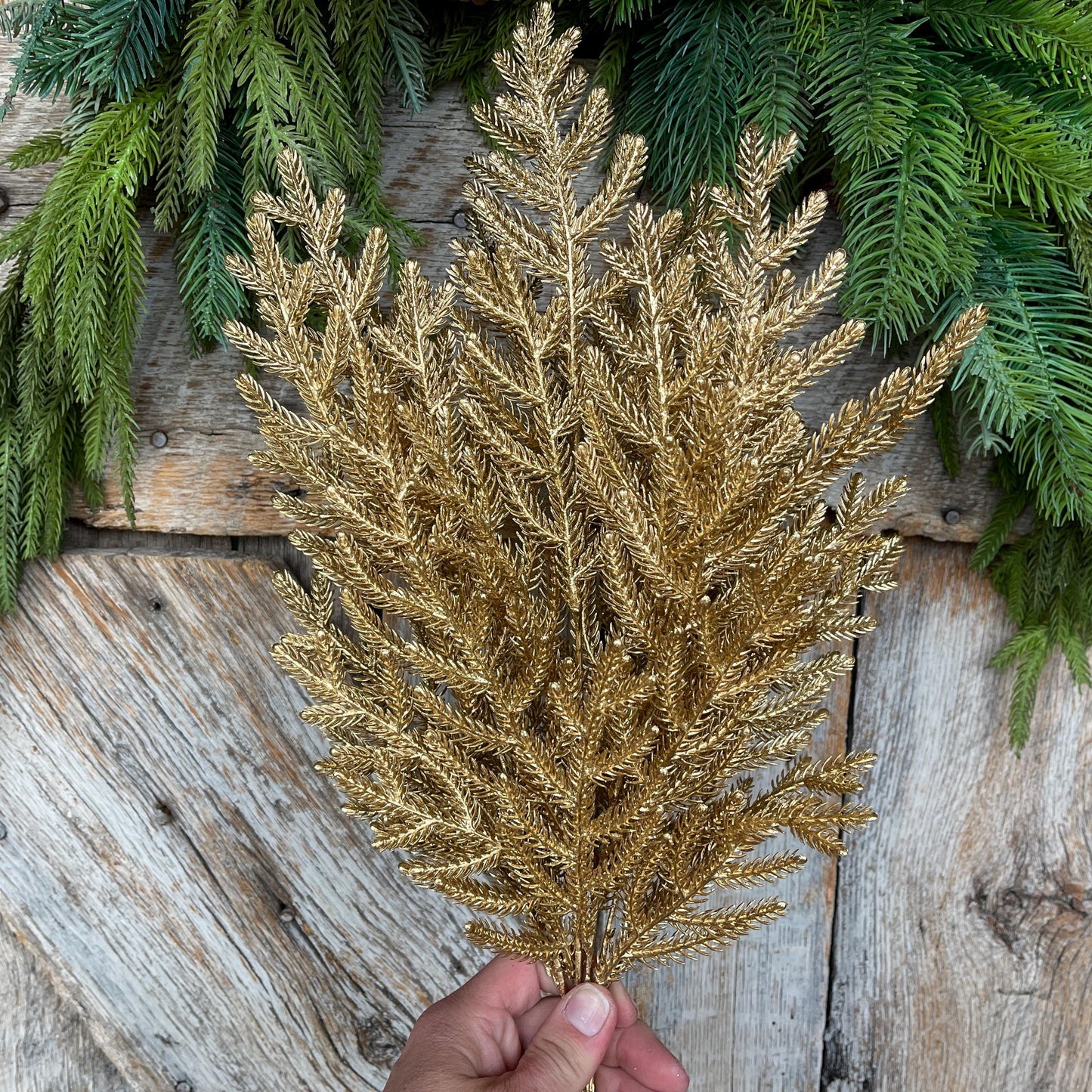 26" Gold Norfolk Pine Spray, Gold Christmas SPray, Christmas Tree Topper Spray