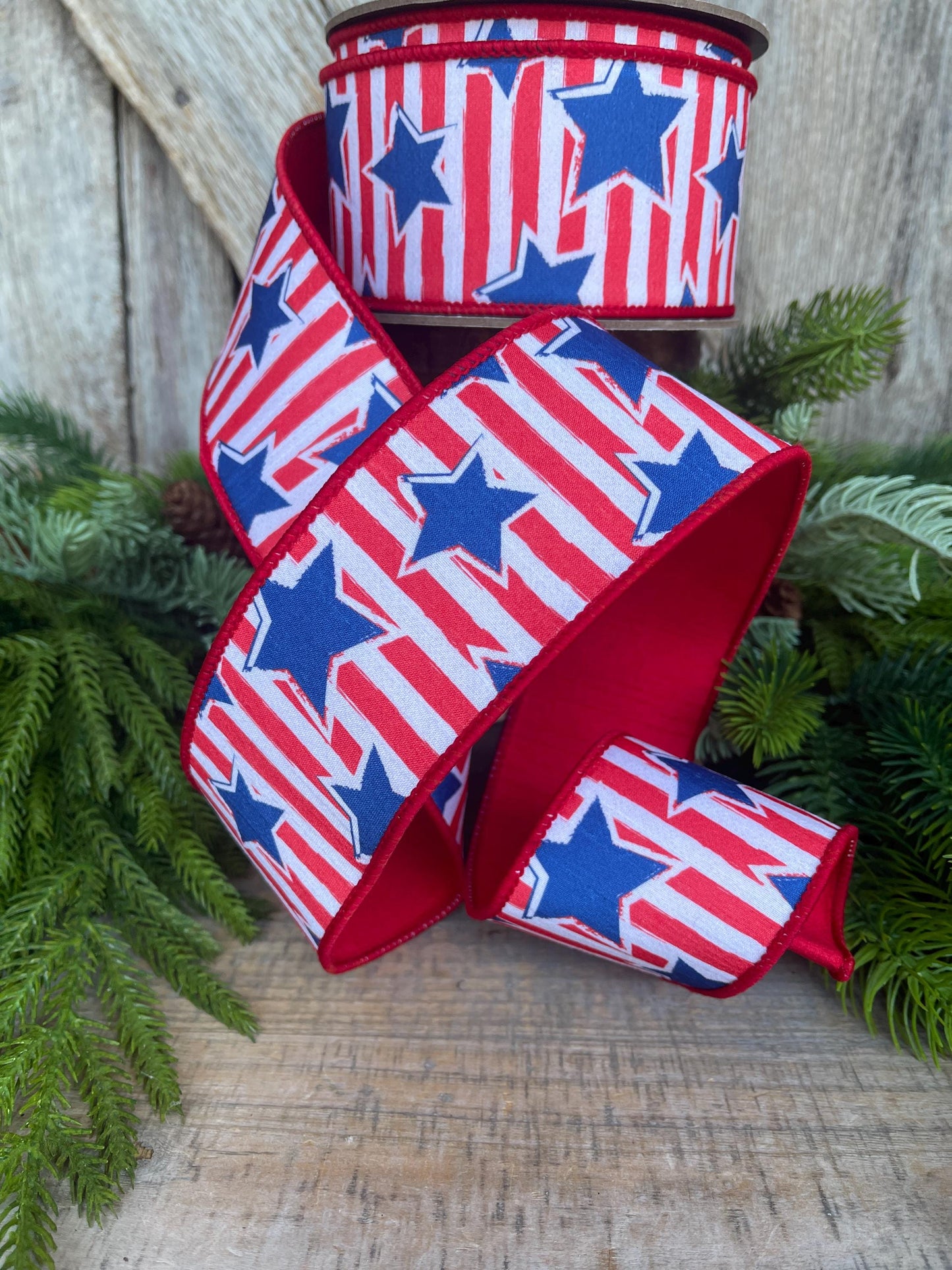 2.5" Patriotic Ribbon, Patriotic Wired Ribbon, Stars & Stripes Ribbon
