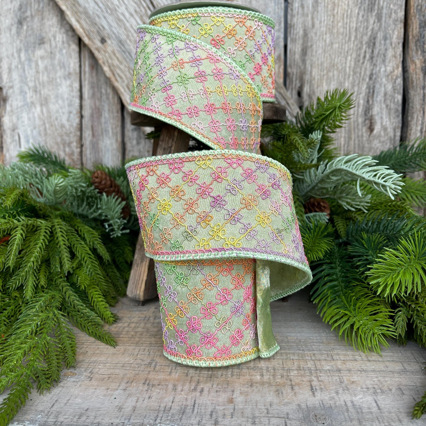 3.5" Pastel Ribbon, Farrisilk Ribbon, Tie Dye Trellis Ribbon, Colorful Ribbon, SR102-12