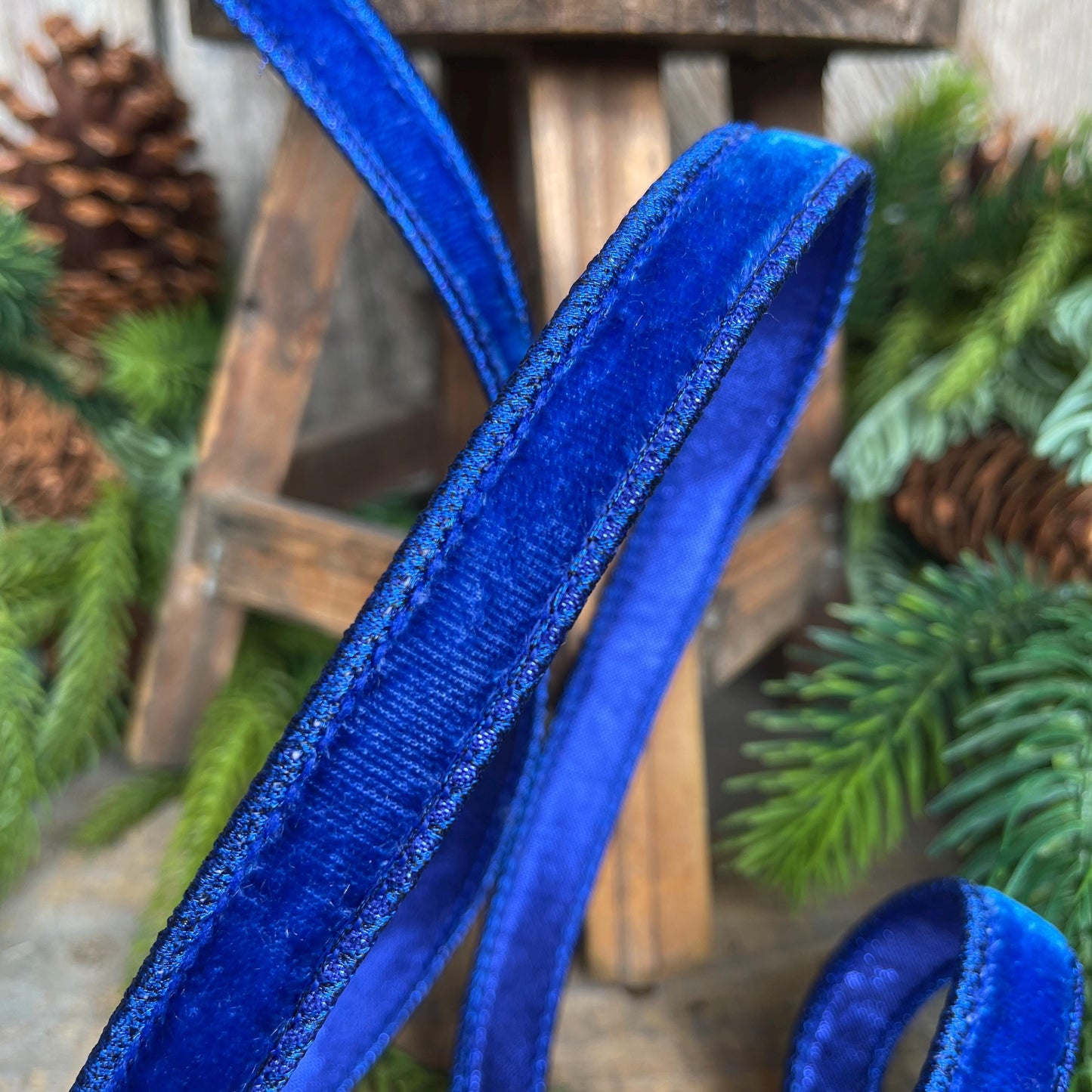 3/4" Blue Velvet Luster Wired Ribbon, Farrisilk Ribbon, Velvet Ribbon