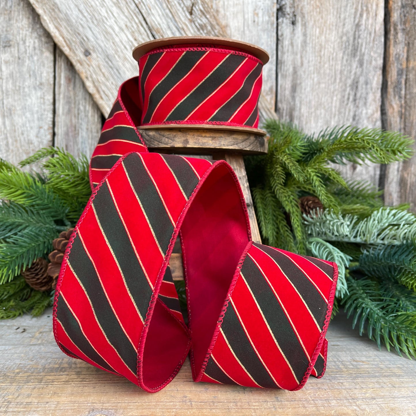 2.5" Red Green Stripe Christmas Ribbon, Christmas Ribbon, 2.5" x 10yds