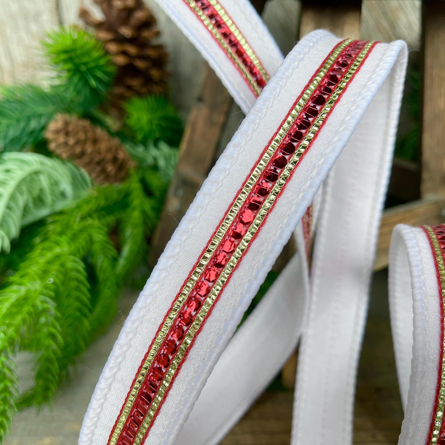 1" Red White Twinkle Trim Ribbon, Farrisilk ribbon, Red Jeweled RIbbon, White & Red Ribbon, Red Christmas Ribbon, Designer RIbbon, RK756-01