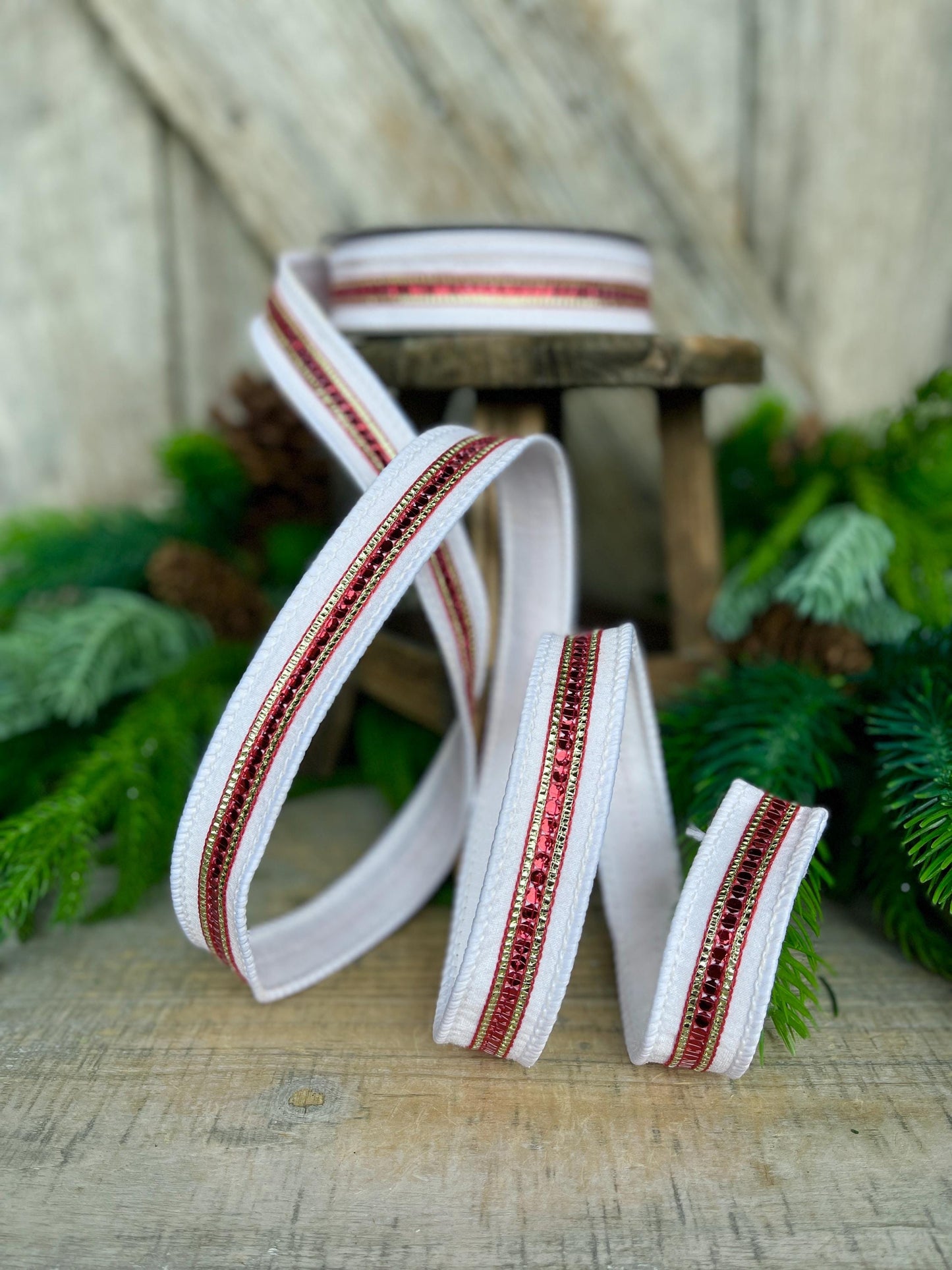 1" Red White Twinkle Trim Ribbon, Farrisilk ribbon, Red Jeweled RIbbon, White & Red Ribbon, Red Christmas Ribbon, Designer RIbbon, RK756-01