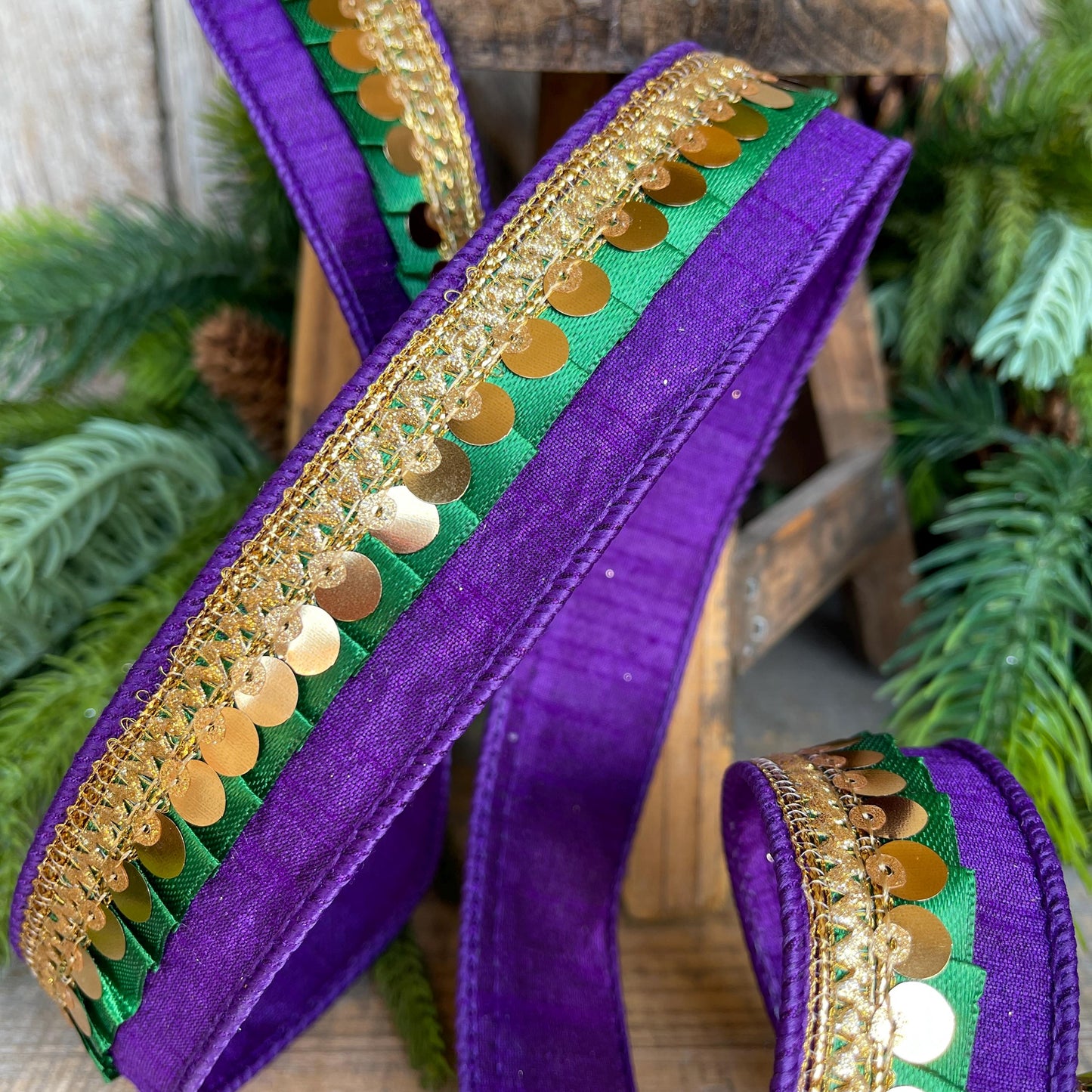 2.5" Mardi Gras Ribbon, Farrisilk Ribbon, Festive Frills