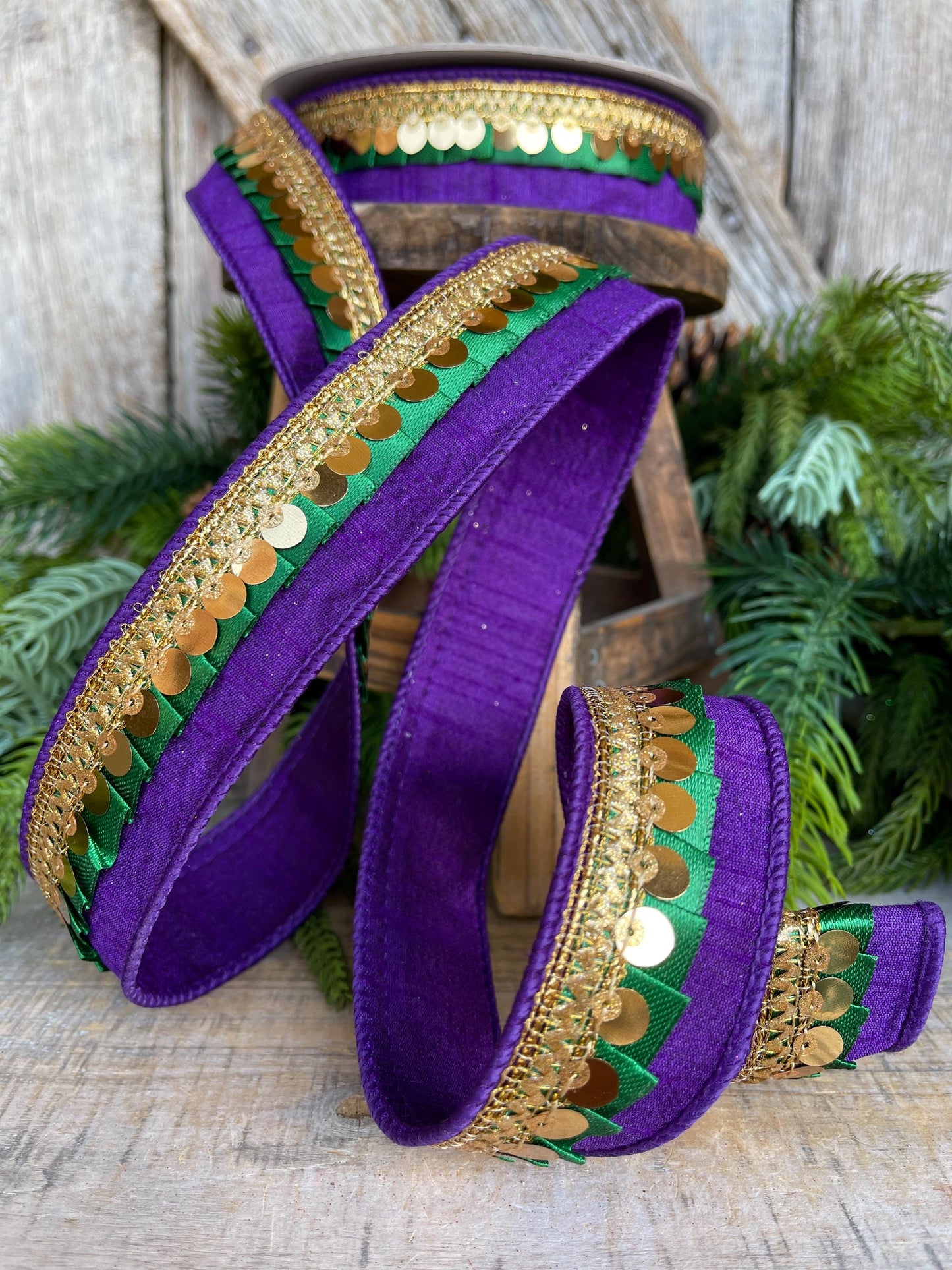 2.5" Mardi Gras Ribbon, Farrisilk Ribbon, Festive Frills