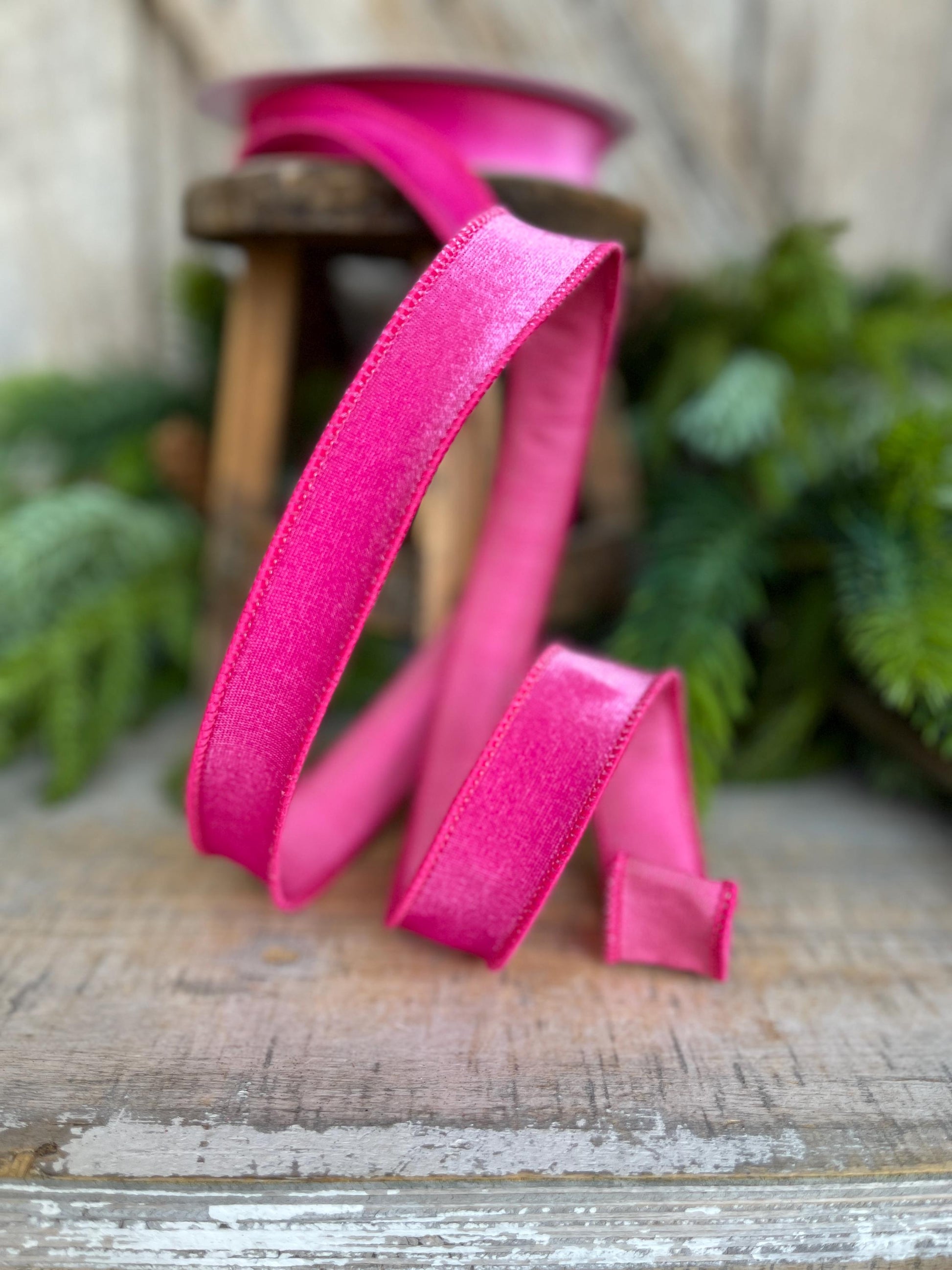 1" Bubblegum Pink Velveteen Ribbon, Farrisilk Ribbon, Pink Velvet Ribbon