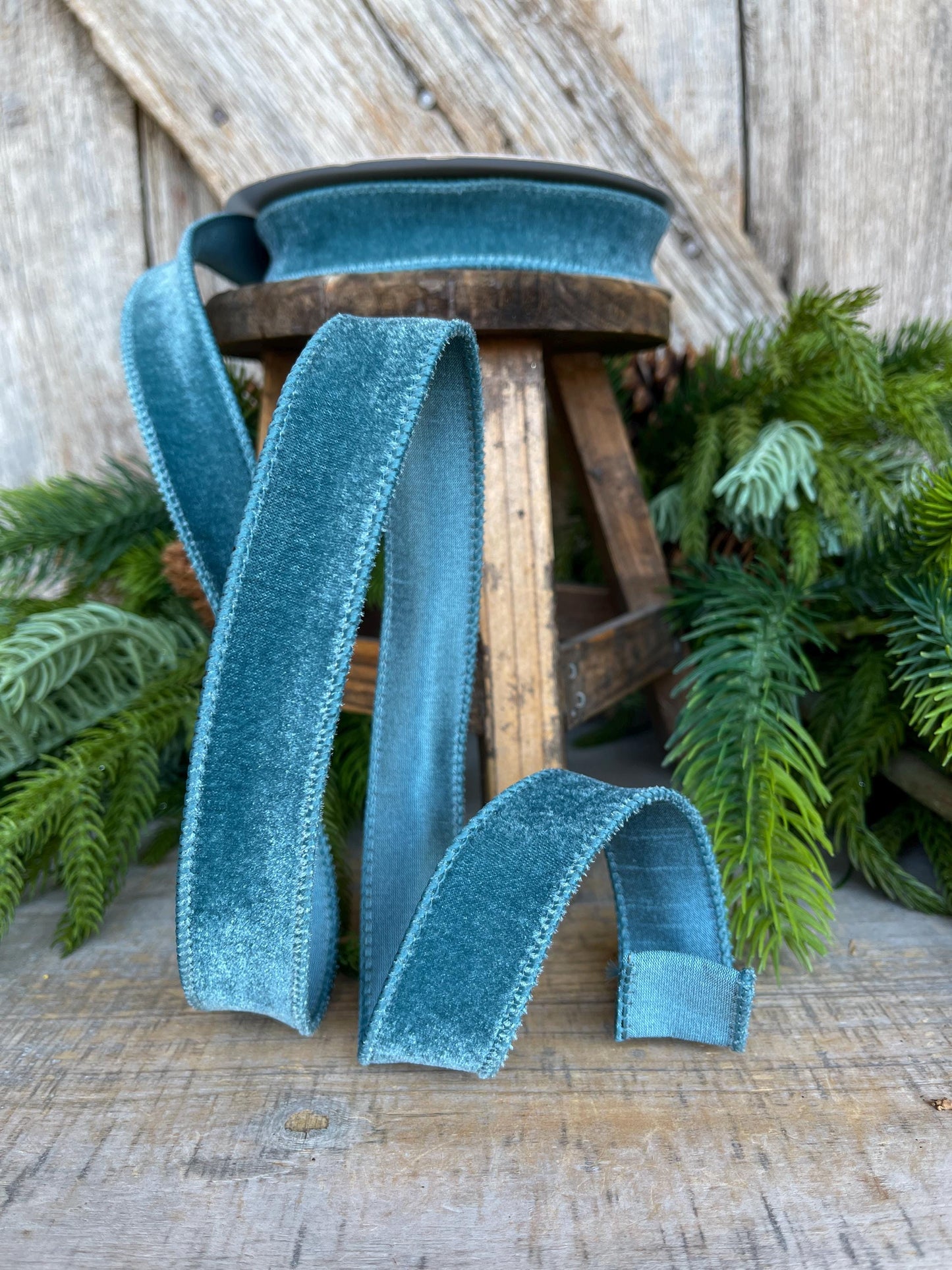 1" Blue Velveteen Ribbon, Farrisilk Ribbon, Celadon Ribbon, Fall Ribbon, Christmas Ribbon, Narrow Ribbon, RS267-75