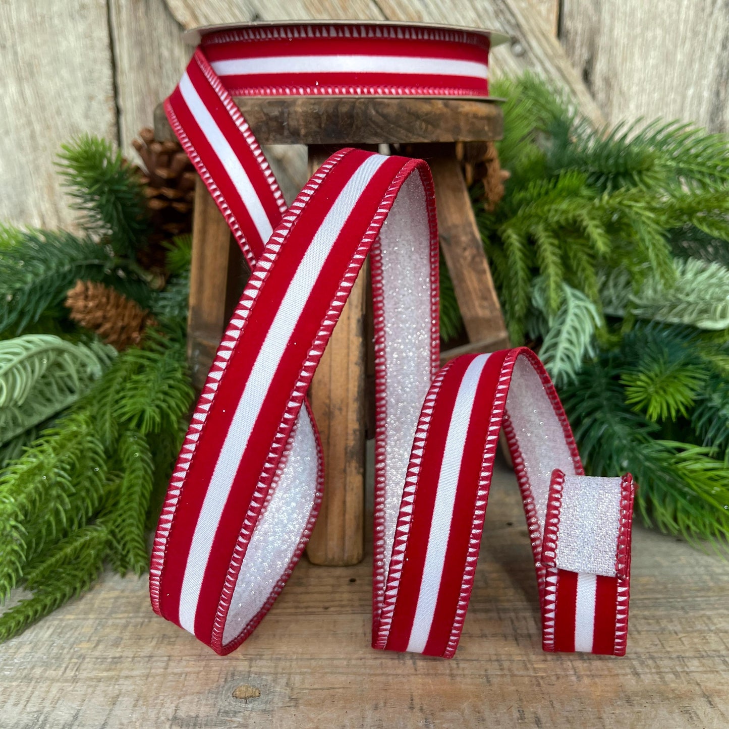 1" Red White Ribbon, Farrisilk Ribbon, Sugar Stripes Ribbon, Red White Stripe Ribbon, Christmas Ribbon, Candy Can RIbbon, RS281-57