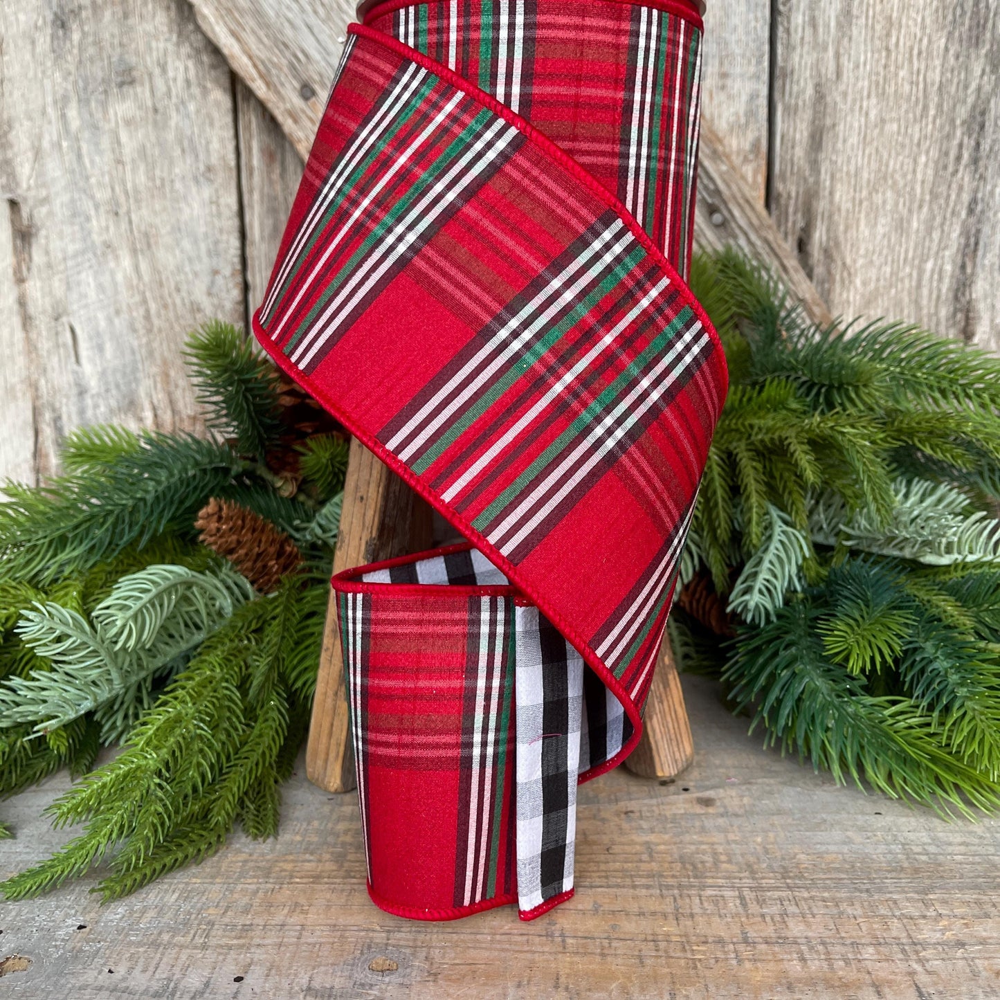 4" Traditional CHristmas Plaid, Farrisilk Ribbon, Homestead Holiday Plaid RIbbon, RIbbon for Treee, Christmas Plaid, RK859-32