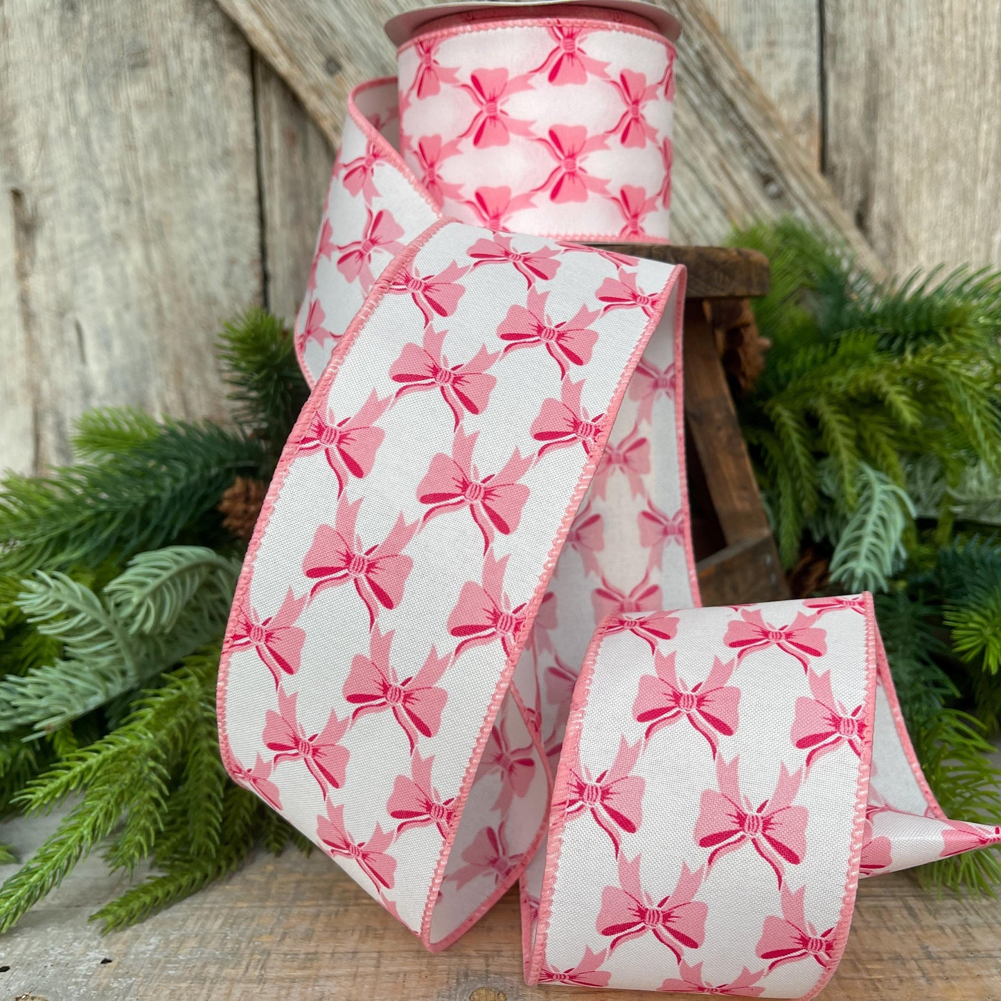 2.5" Coquette Pink Bow Ribbon, Pink Bow Ribbon, Pink Christmas Ribbon