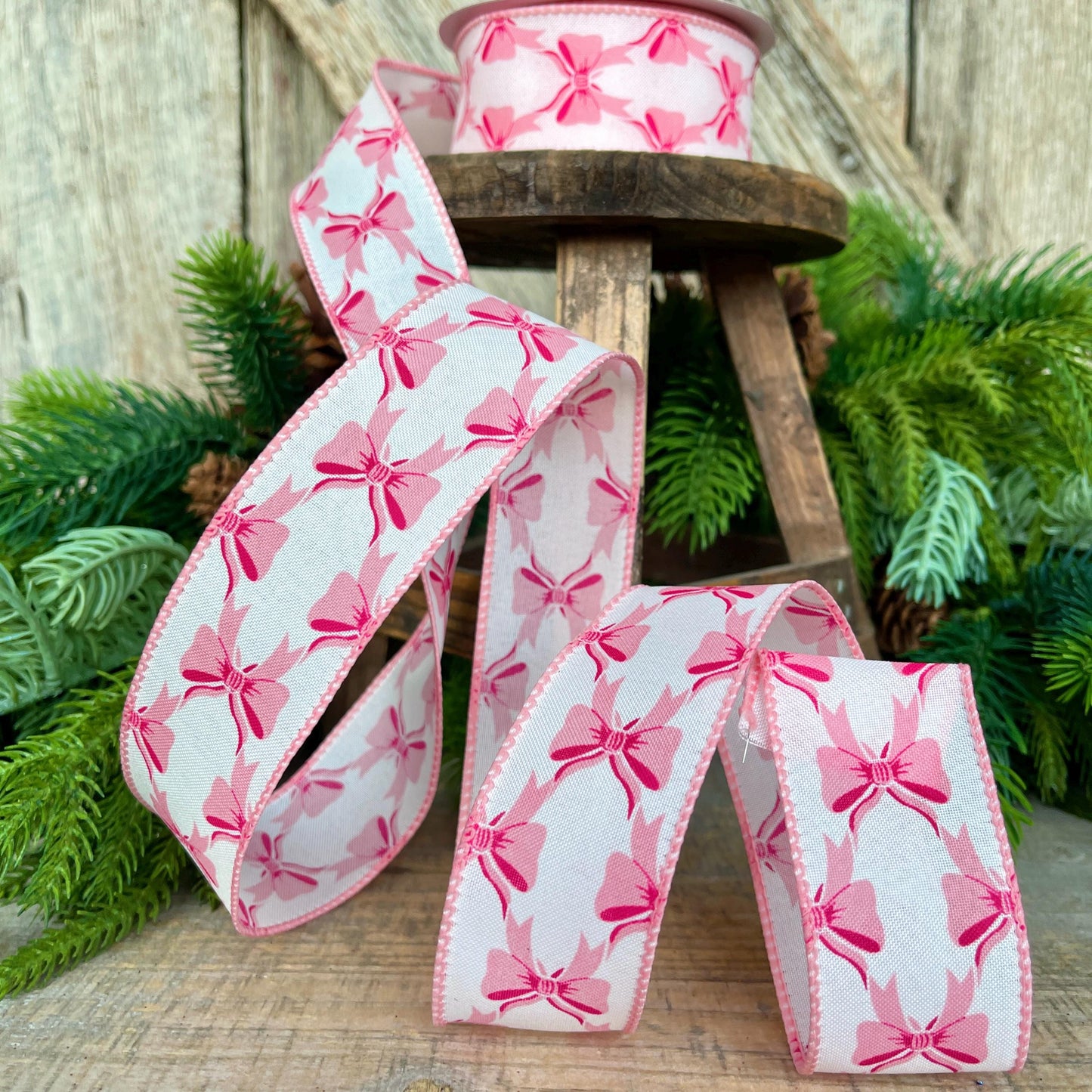 1.5" Coquette Pink Bow Ribbon, Pink Bow Ribbon, Pink Christmas Ribbon