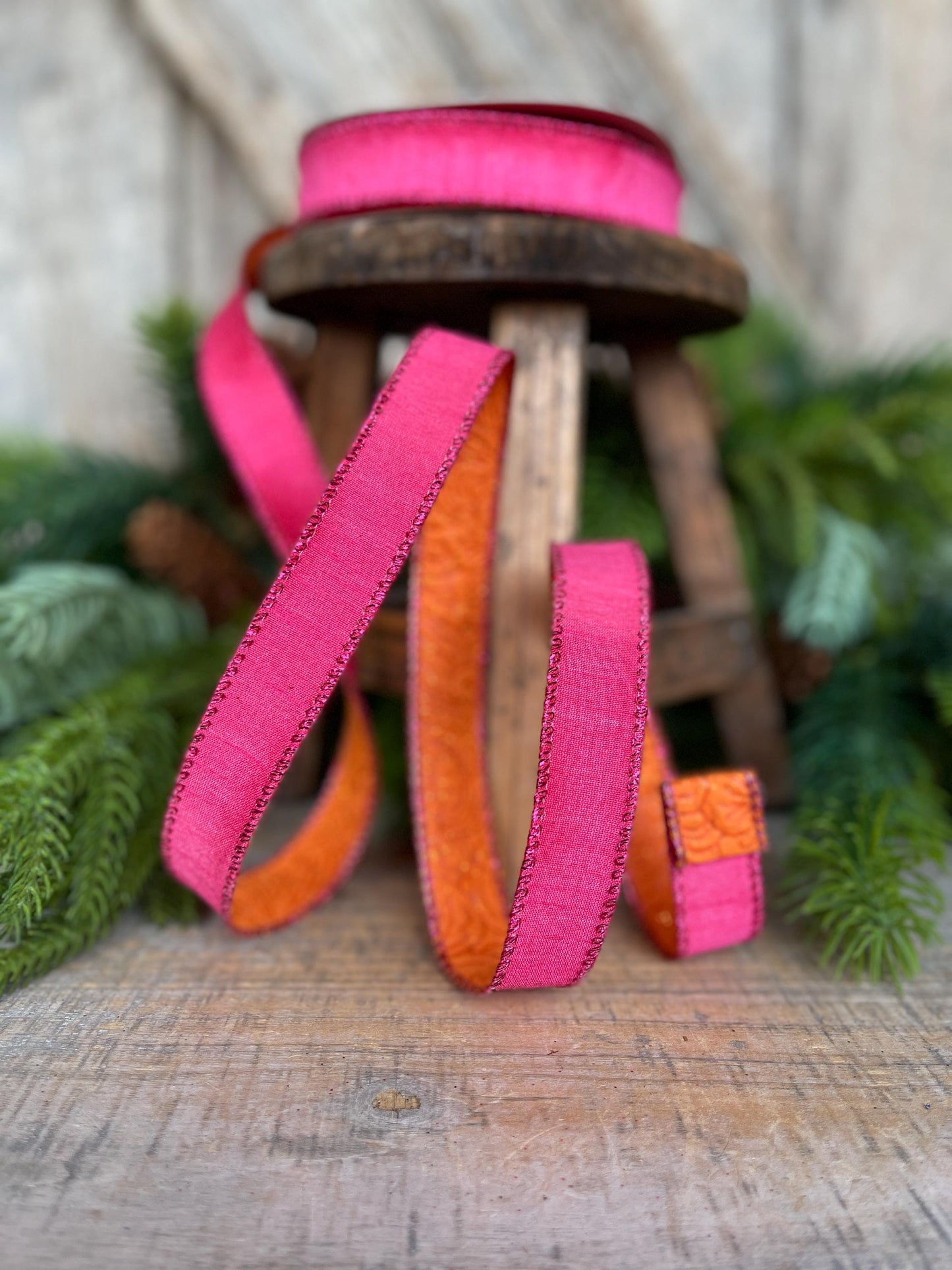 7/8" Pink Orange Ribbon, Hot Pink Ribbon, Wired Ribbon, Double sided ribbon Ribbon, Pink Orange Ribbon, D61532-05-28