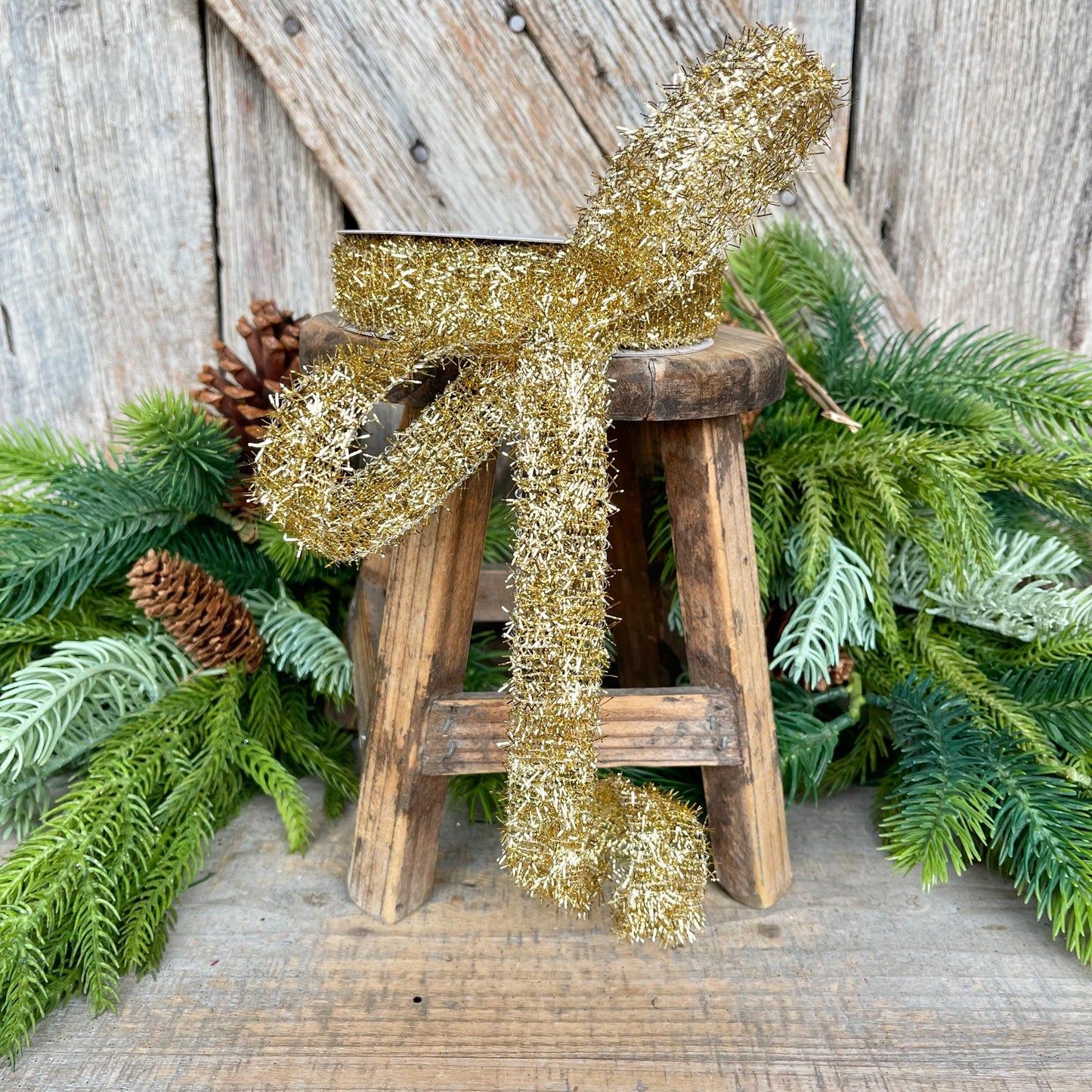 7/8" Gold Tinsel Ribbon, Gold Ribbon, Christmas Ribbon, Narrow Ribbon, Gift Wrap RIbbon, Designer Christmas, 77460-05-15