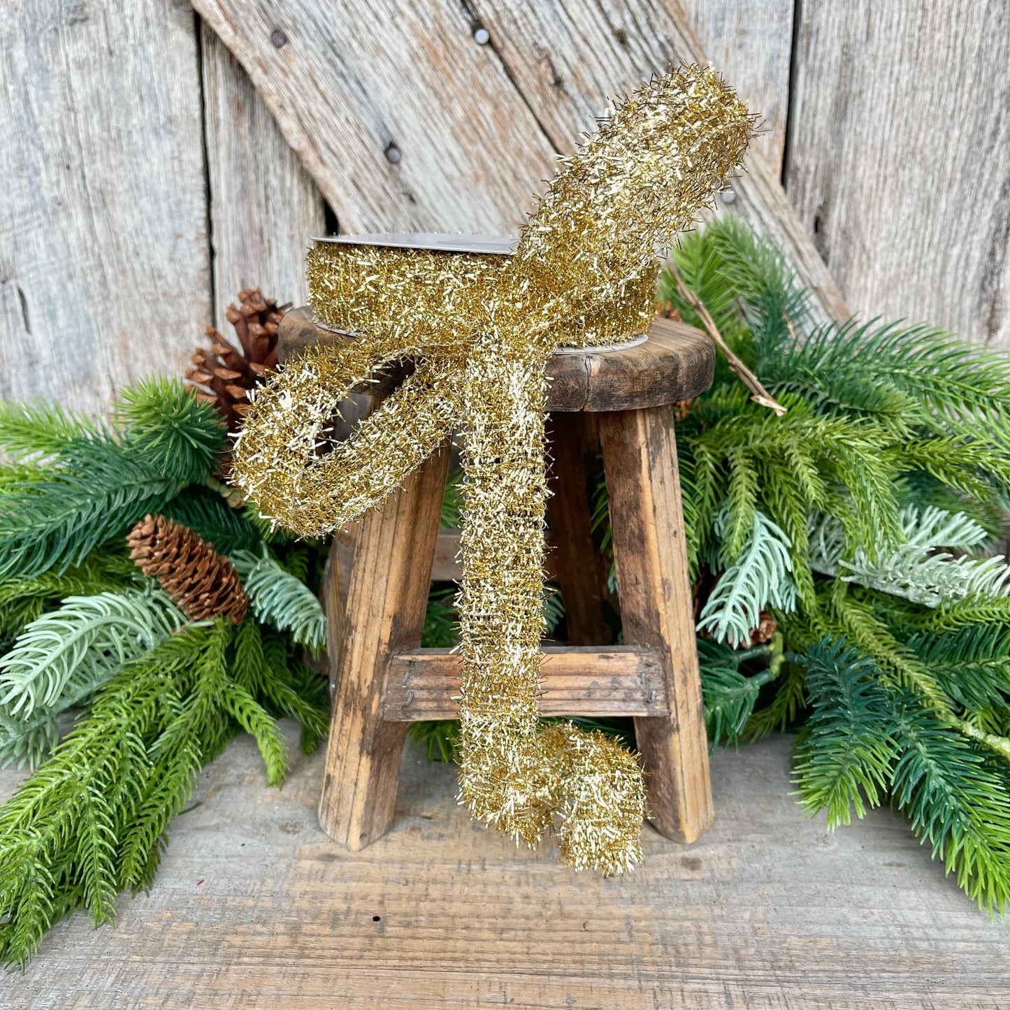 7/8" Gold Tinsel Ribbon, Gold Ribbon, Christmas Ribbon, Narrow Ribbon, Gift Wrap RIbbon, Designer Christmas, 77460-05-15