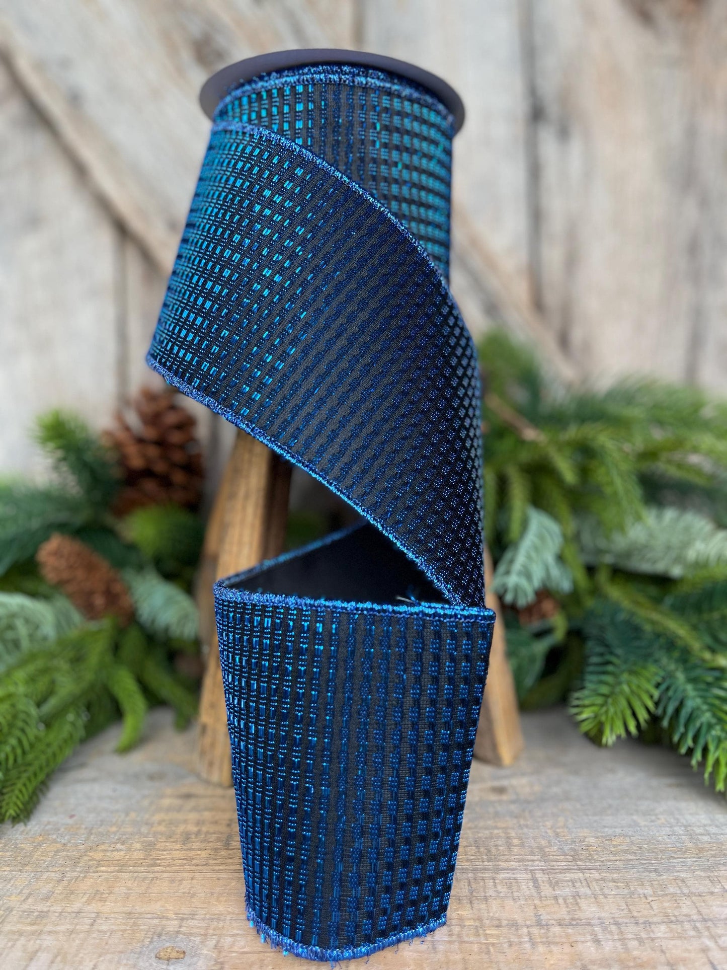 4" Midnight Blue RIbbon, Blue Ribbon, Wired Ribbon, Navy Blue Ribbon, Christmas Tree Ribbon, Metallic Ribbon, 72515-40-25