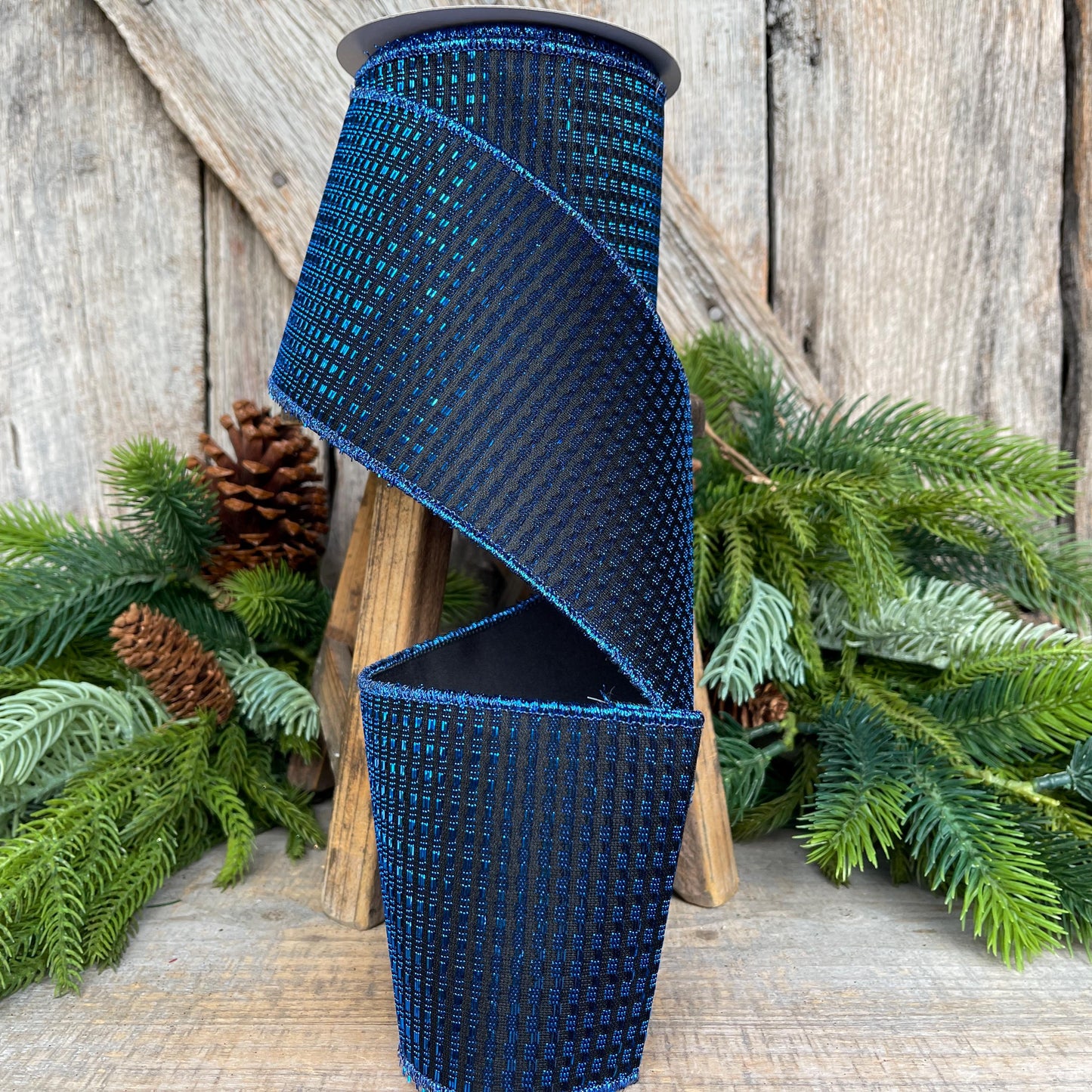 4" Midnight Blue RIbbon, Blue Ribbon, Wired Ribbon, Navy Blue Ribbon, Christmas Tree Ribbon, Metallic Ribbon, 72515-40-25