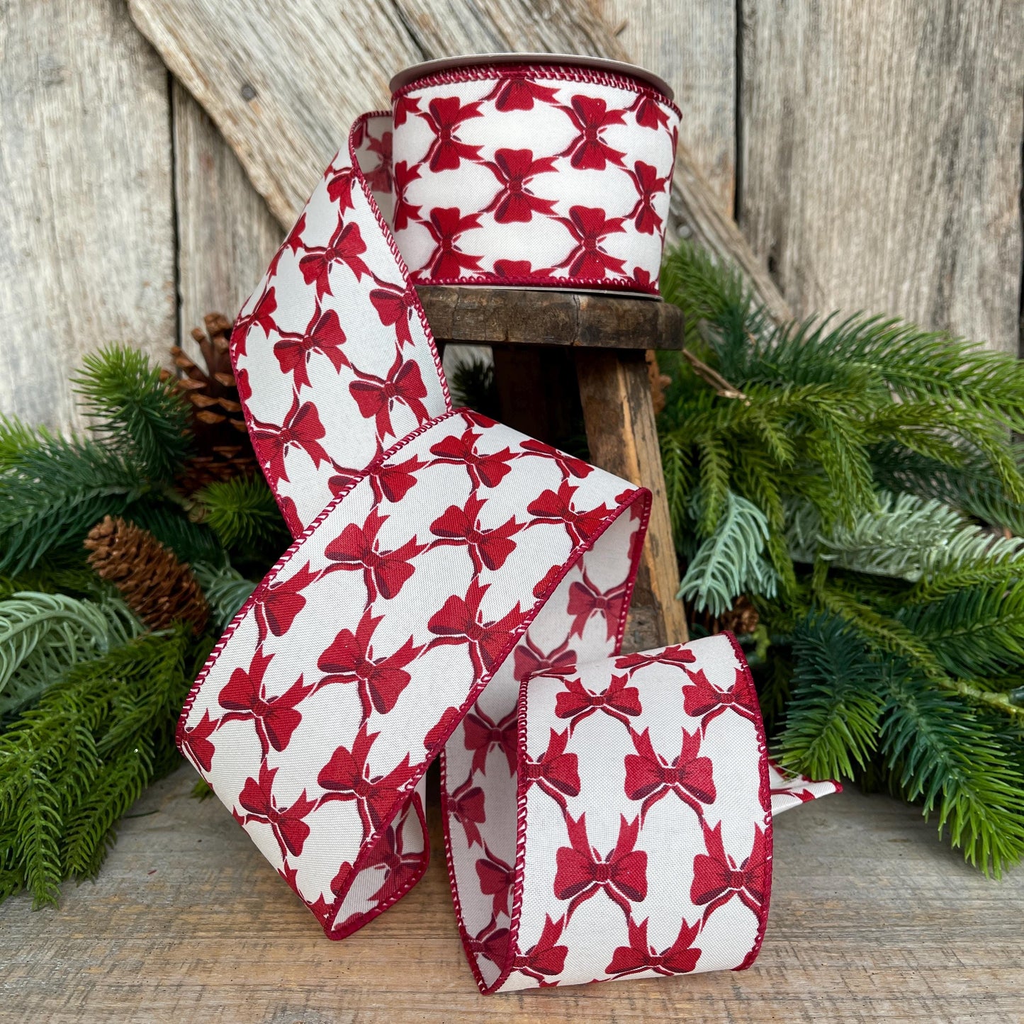 2.5" Coquette Dark Red Bow Ribbon, Red Bow Ribbon, Red Christmas Ribbon