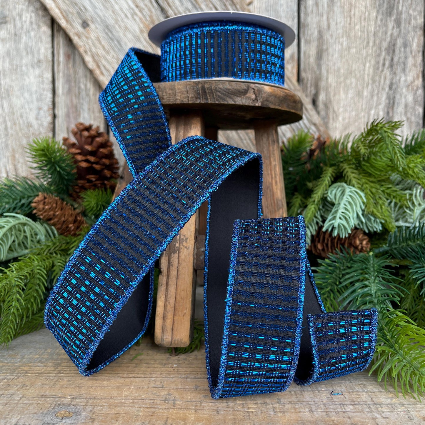 1.5" Midnight Blue RIbbon, Blue Ribbon, Wired Ribbon, Navy Blue Ribbon, Christmas Tree Ribbon, Metallic Ribbon, 78496-09-27