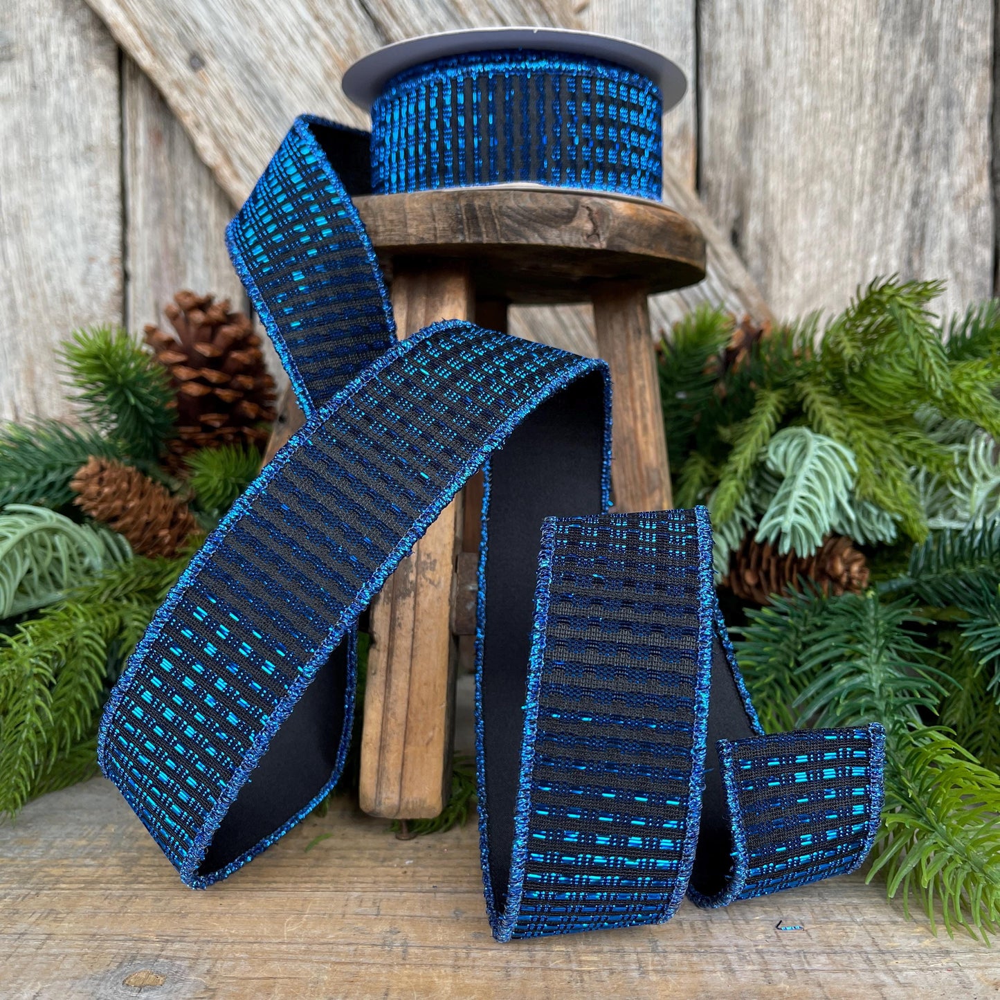1.5" Midnight Blue RIbbon, Blue Ribbon, Wired Ribbon, Navy Blue Ribbon, Christmas Tree Ribbon, Metallic Ribbon, 78496-09-27
