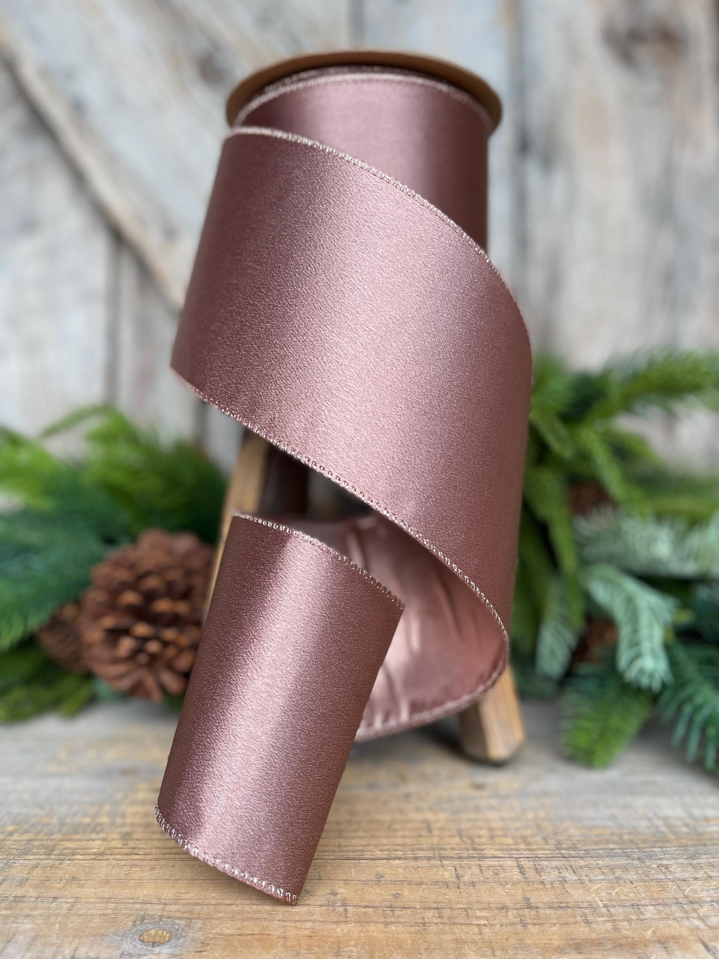 4" Rose Gold Ribbon, Rose Gold Christmas Ribbon, Metallic Ribbon