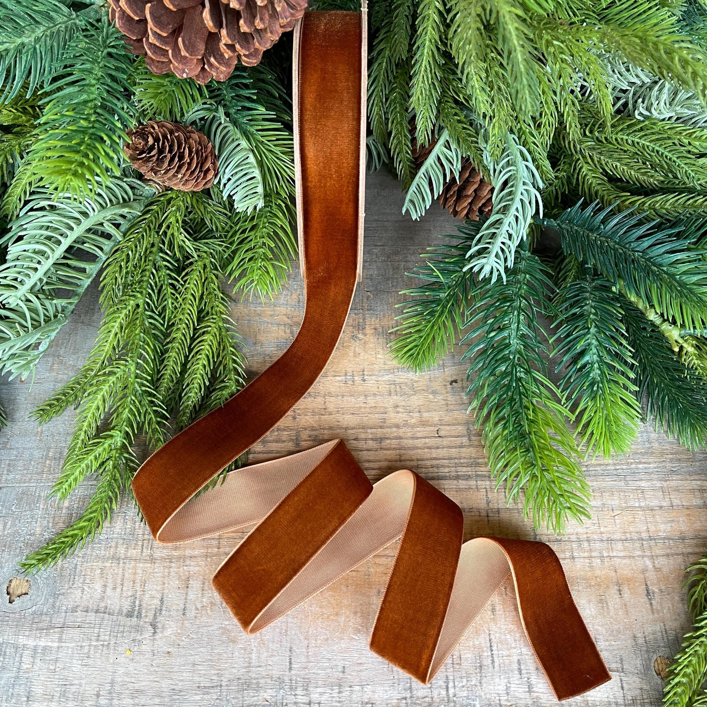 1” Pecan Brown Velvet Ribbon, Unwired Ribbon, Christmas ribbon, Brown Velvet Ribbon