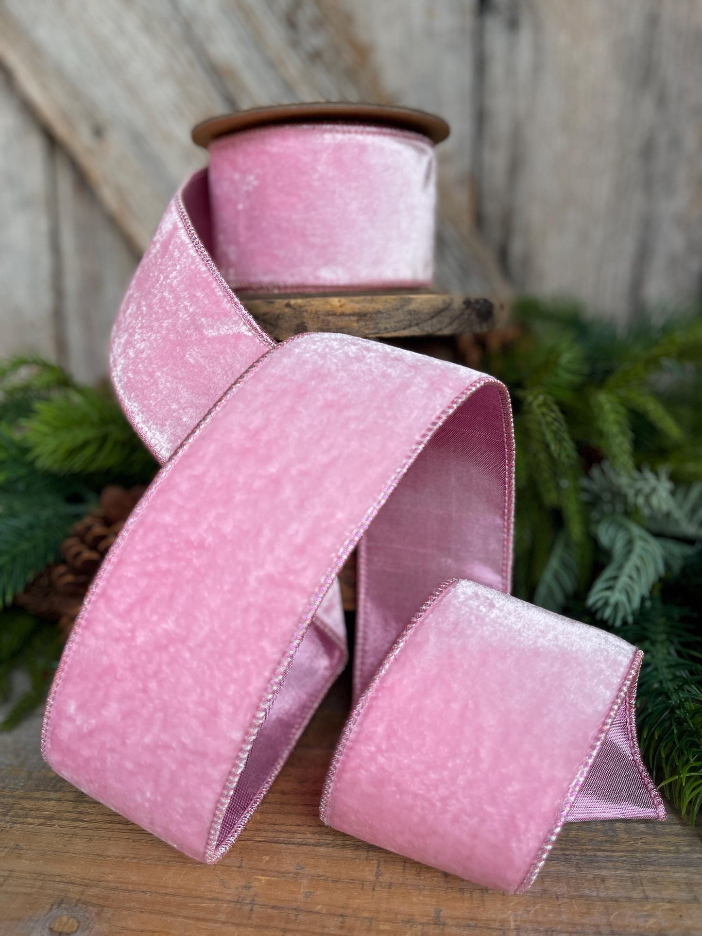 2.5" Pink Velvet Ribbon, baby pink velvet ribbon, light pink velvet ribbon, christmas ribbon