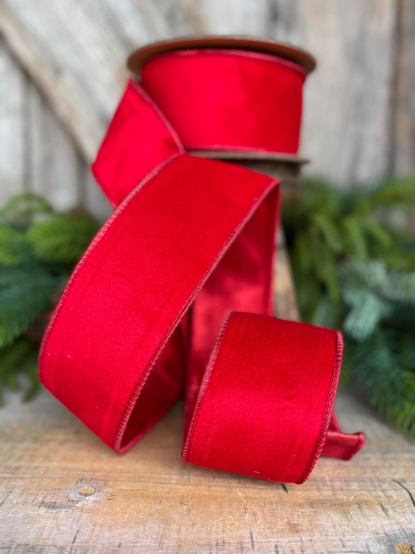 2.5" Red Velvet Ribbon, Red Christmas Tree Ribbon, Red Ribbon, Christmas Ribbon