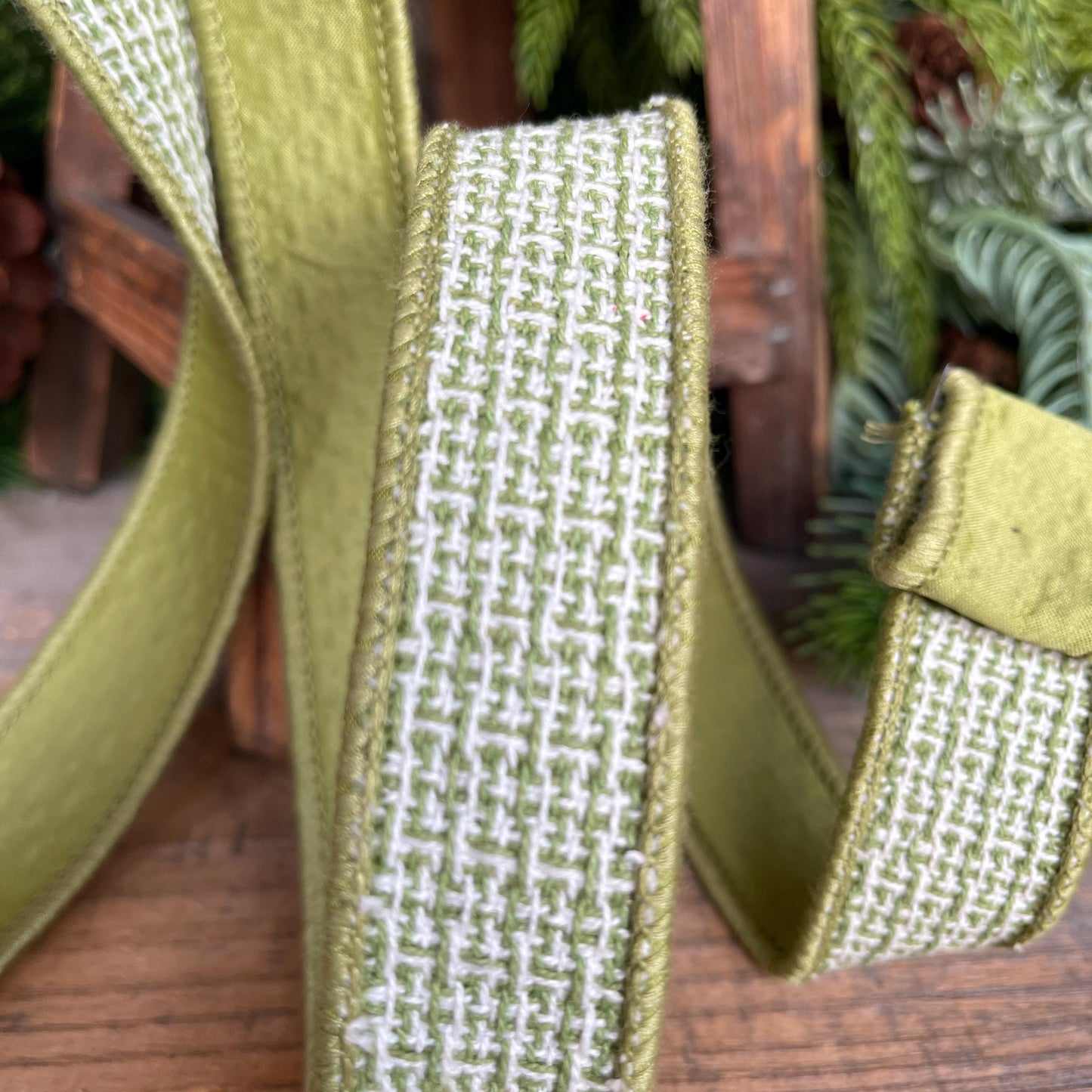 1" Moss Green Textured Ribbon, Green Ribbon, Christmas Ribbon