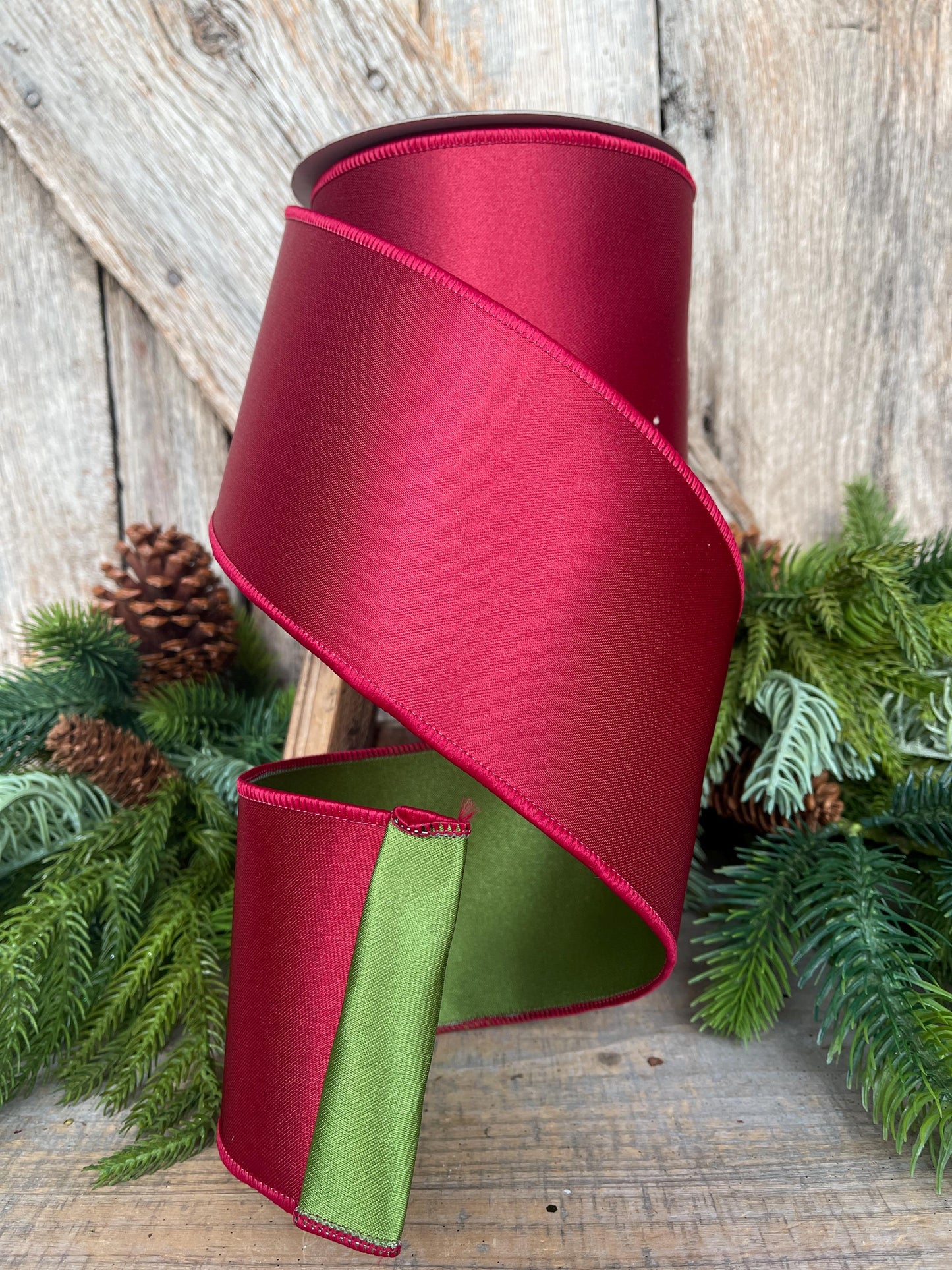 4" Ruby Green Satin Ribbon, Farrisilk Ribbon, Wired Ribbon, Christmas Ribbon, RS164-03