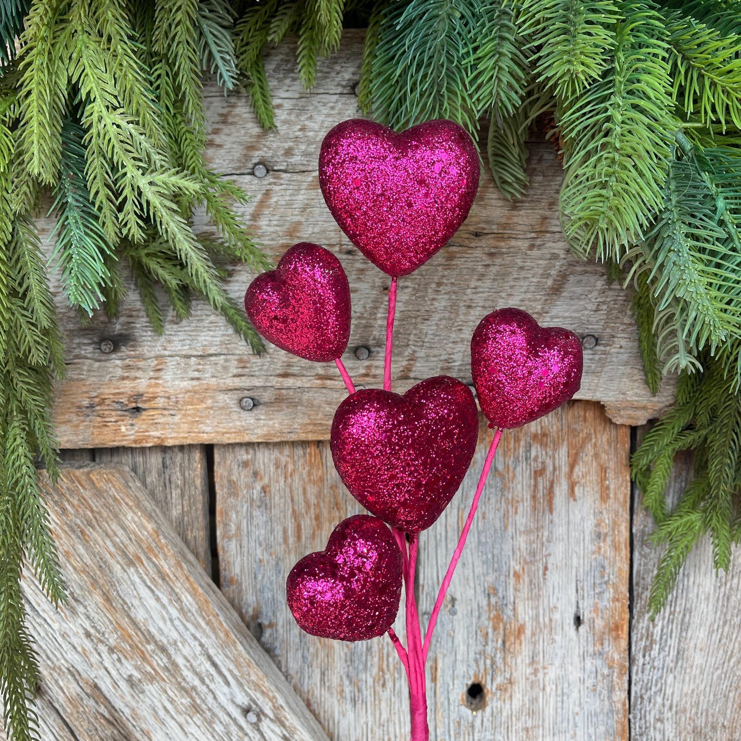 19" Hot Pink Heart Spray, Valentine's Heart Stem, Valentine Spray, Valentine Heart Pick, Wreath Supply, Craft Supply, Vase Filler
