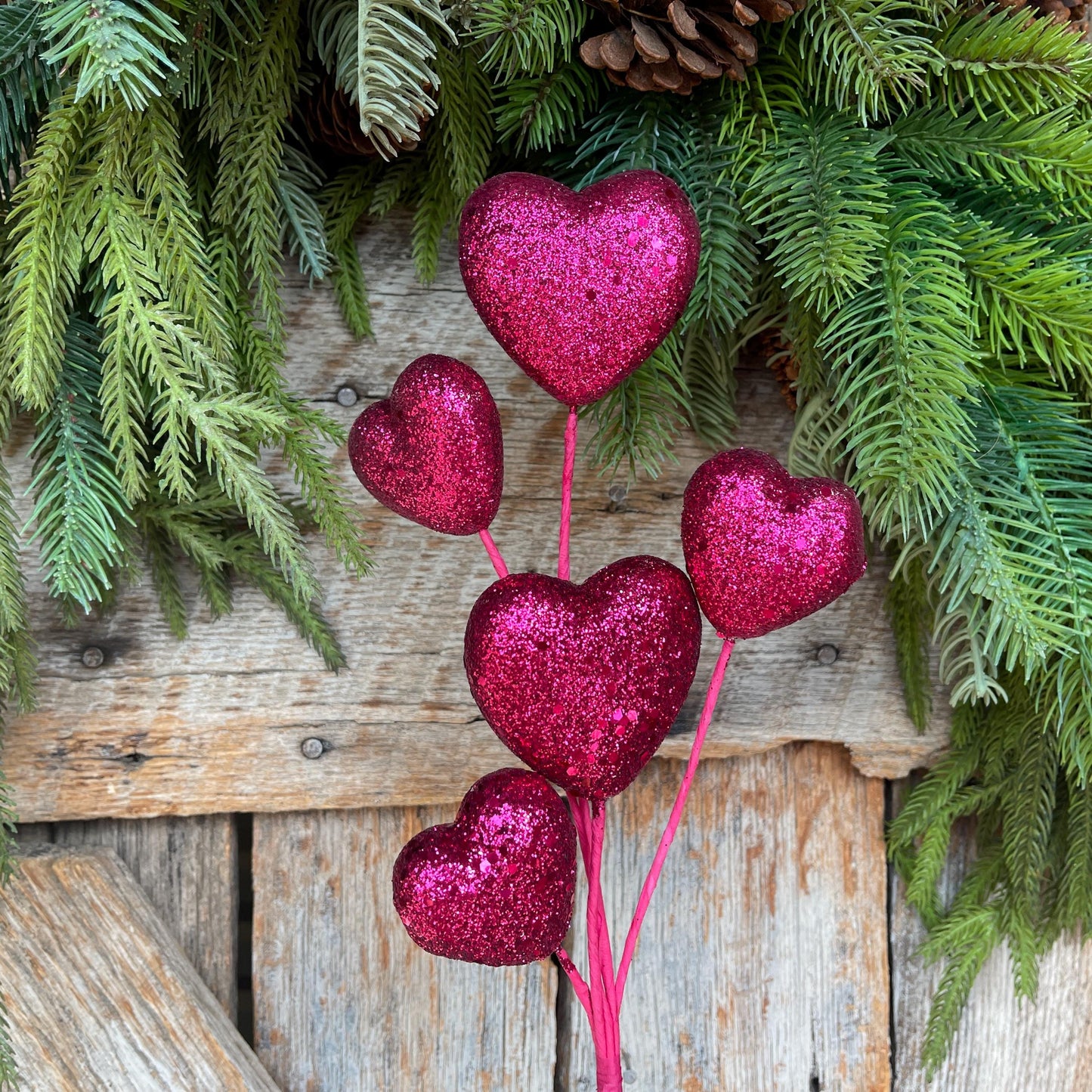 19" Hot Pink Heart Spray, Valentine's Heart Stem, Valentine Spray, Valentine Heart Pick, Wreath Supply, Craft Supply, Vase Filler