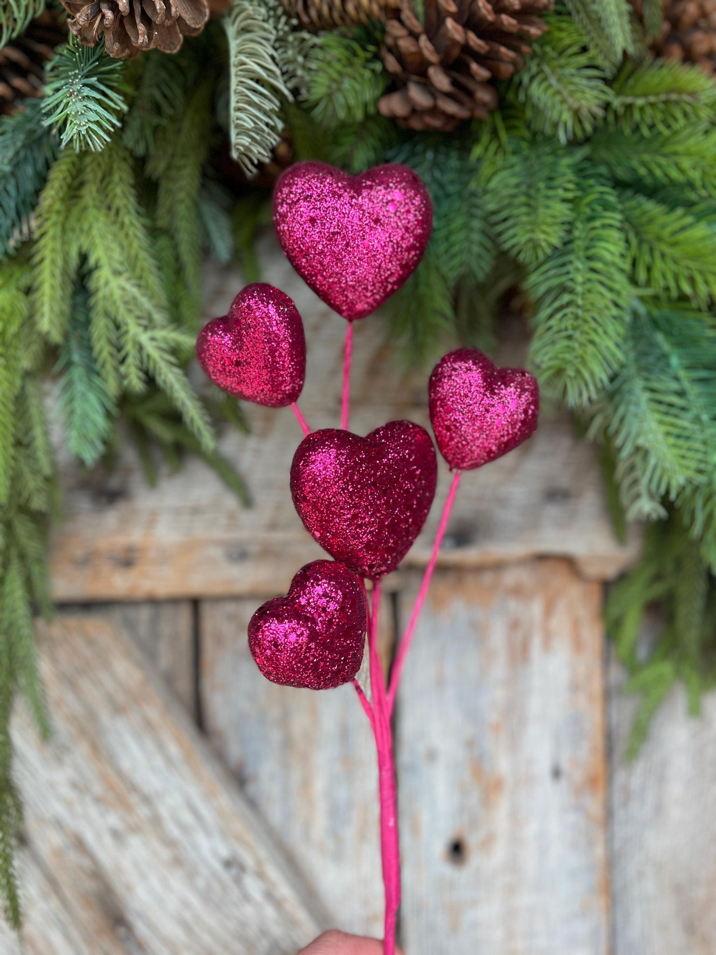 19" Hot Pink Heart Spray, Valentine's Heart Stem, Valentine Spray, Valentine Heart Pick, Wreath Supply, Craft Supply, Vase Filler