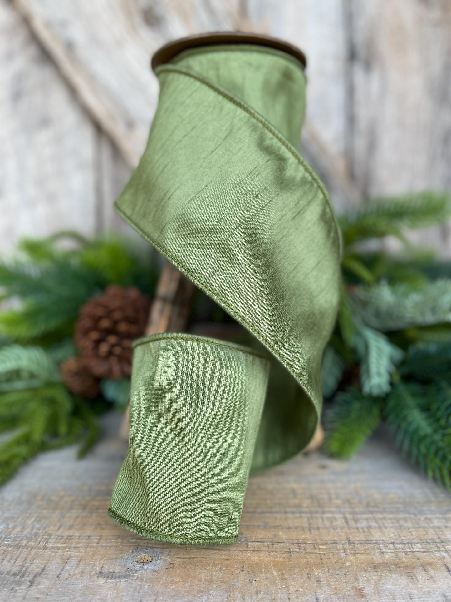 4" Dark Moss Green Ribbon, Wired RIbbon, Olive Green Ribbon, Christmas Ribbon, Wide Ribbon
