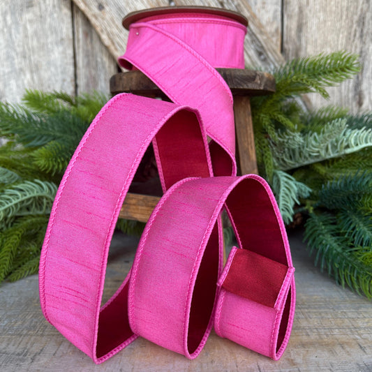 Bubblegum Pink & Red Wired Ribbon: Christmas Holiday Decor - 1.5" x 10 Yards
