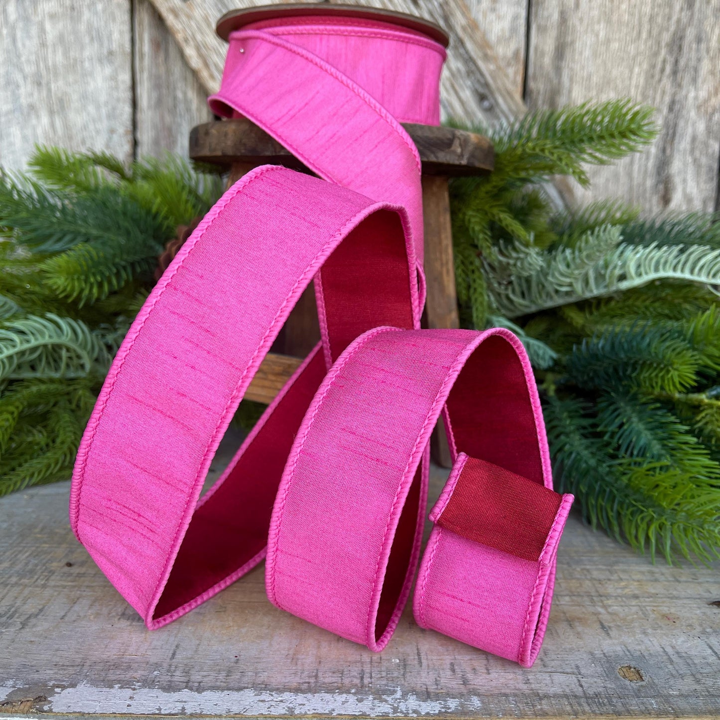 Bubblegum Pink & Red Wired Ribbon: Christmas Holiday Decor - 1.5" x 10 Yards