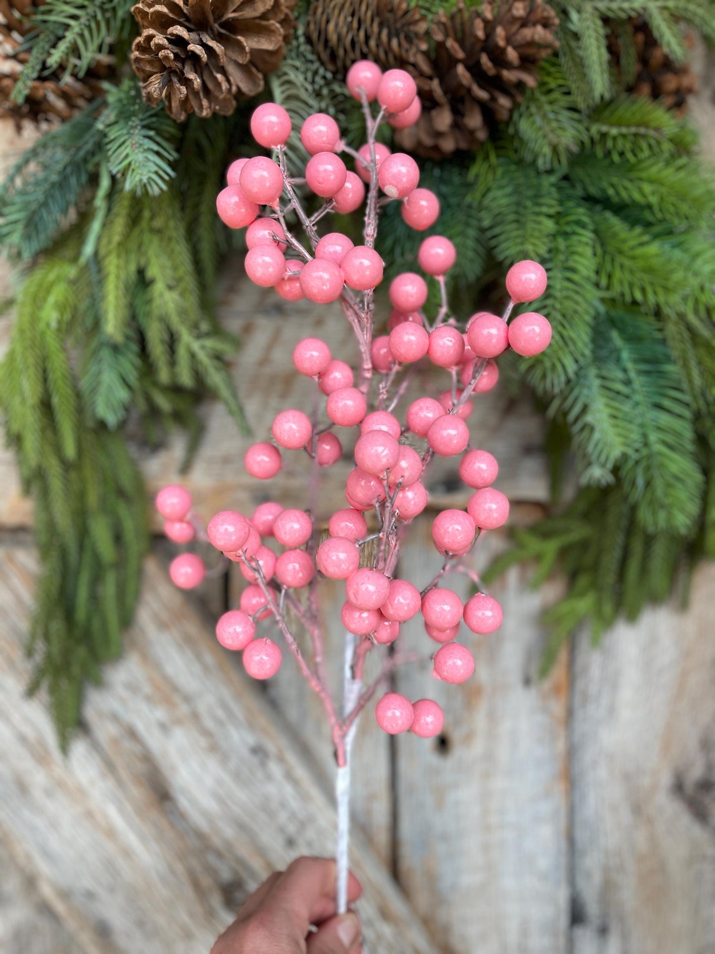 24" Pink Berry Floral Stem, Christmas Berry Stem, Pink Floral Stem, 86311PK