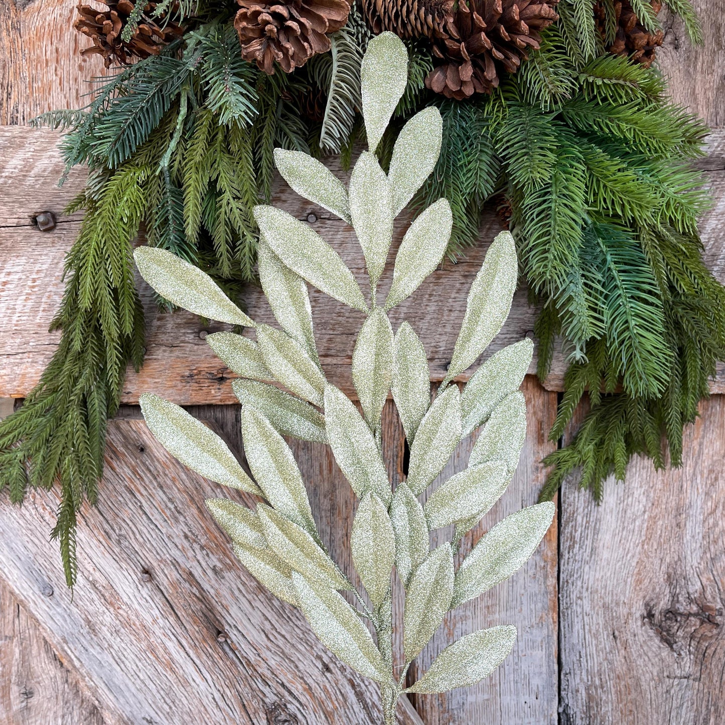27" Mint Green Laurel Leaf Spray, Mint Sparkle Leaf Spray, Light Green Christmas Picks Stems, Christmas Tree Picks, 86483MINT