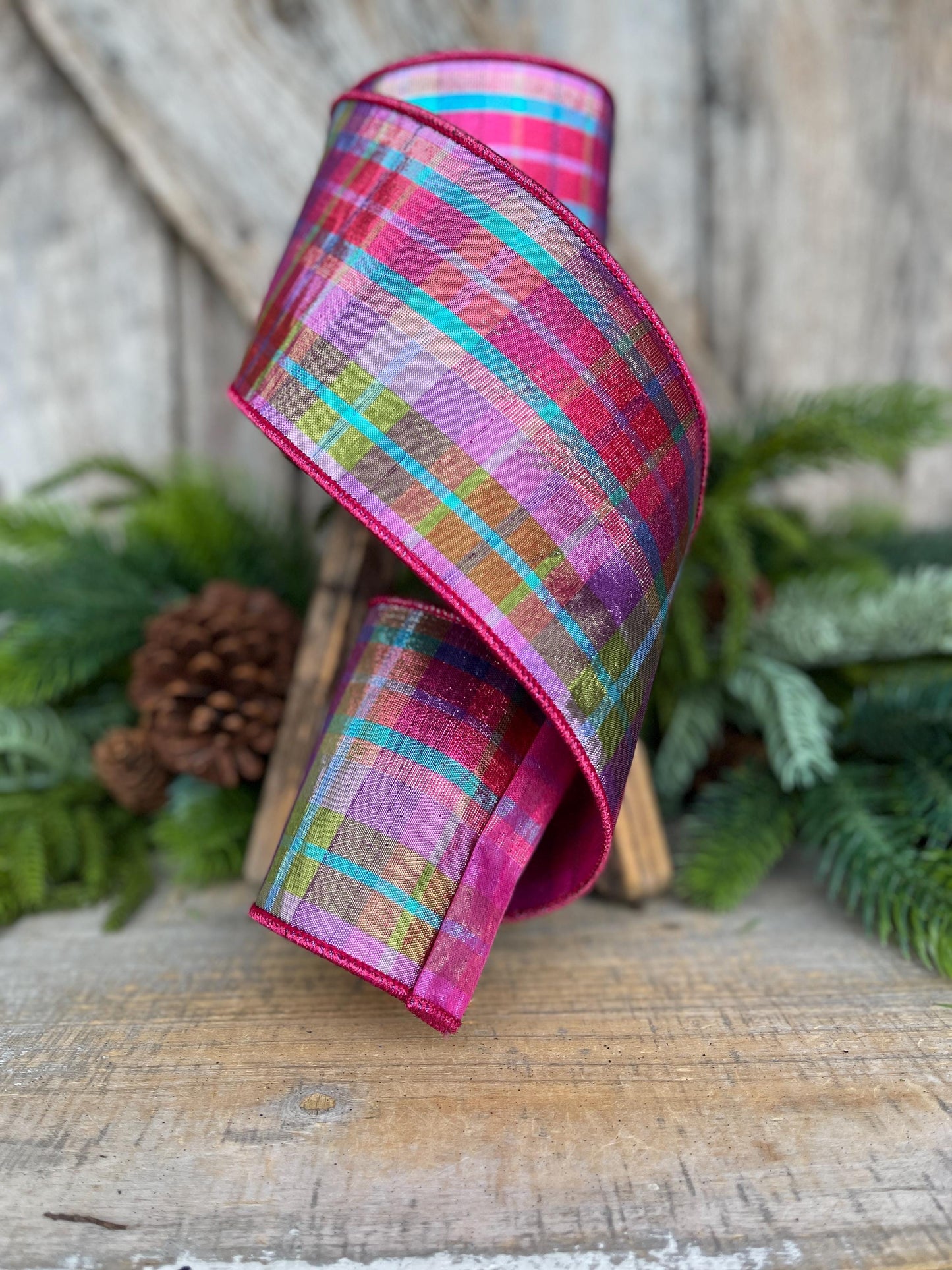 4" Christmas Pastel Candy Plaid Ribbon, Farrisilk Ribbon, Christmas Tree