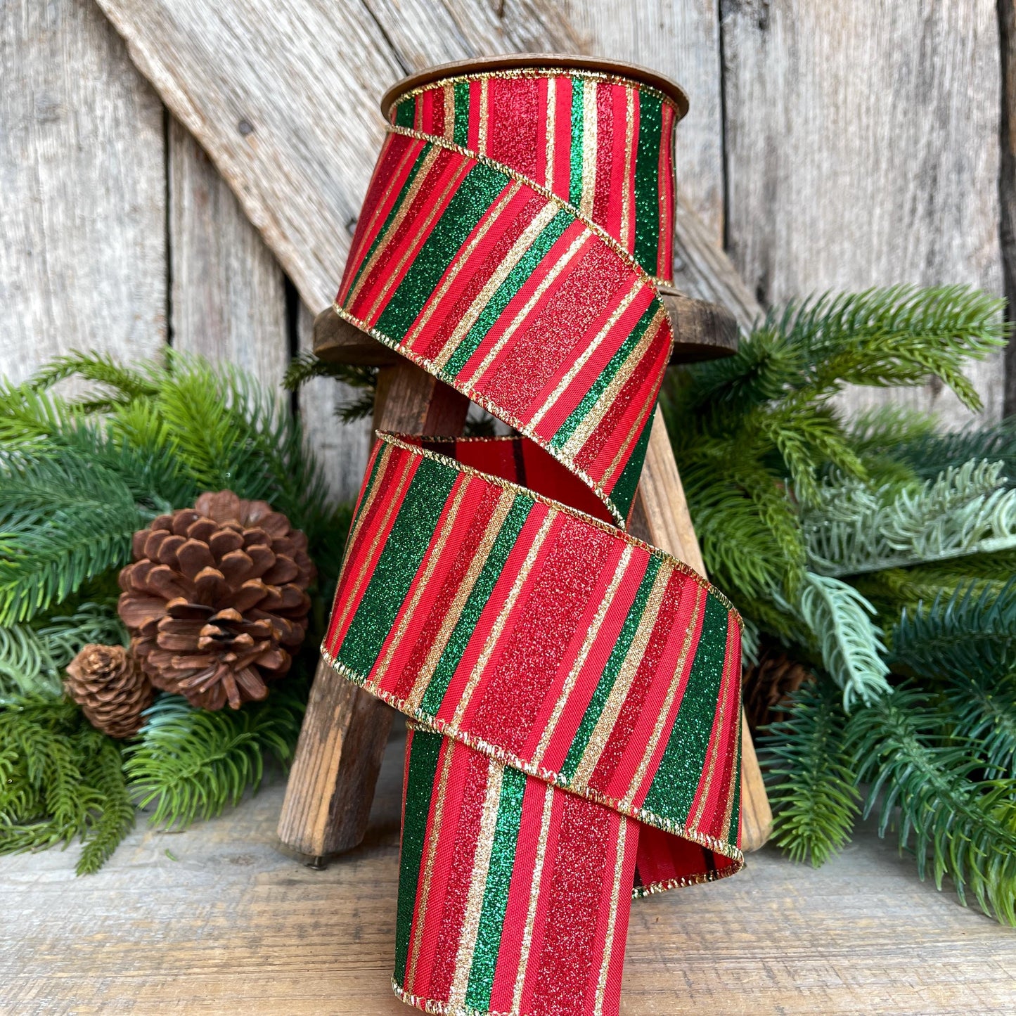 1.5" Red Green Gold Christmas Ribbon, Christmas Ribbon, 1.5" x 10 Yards
