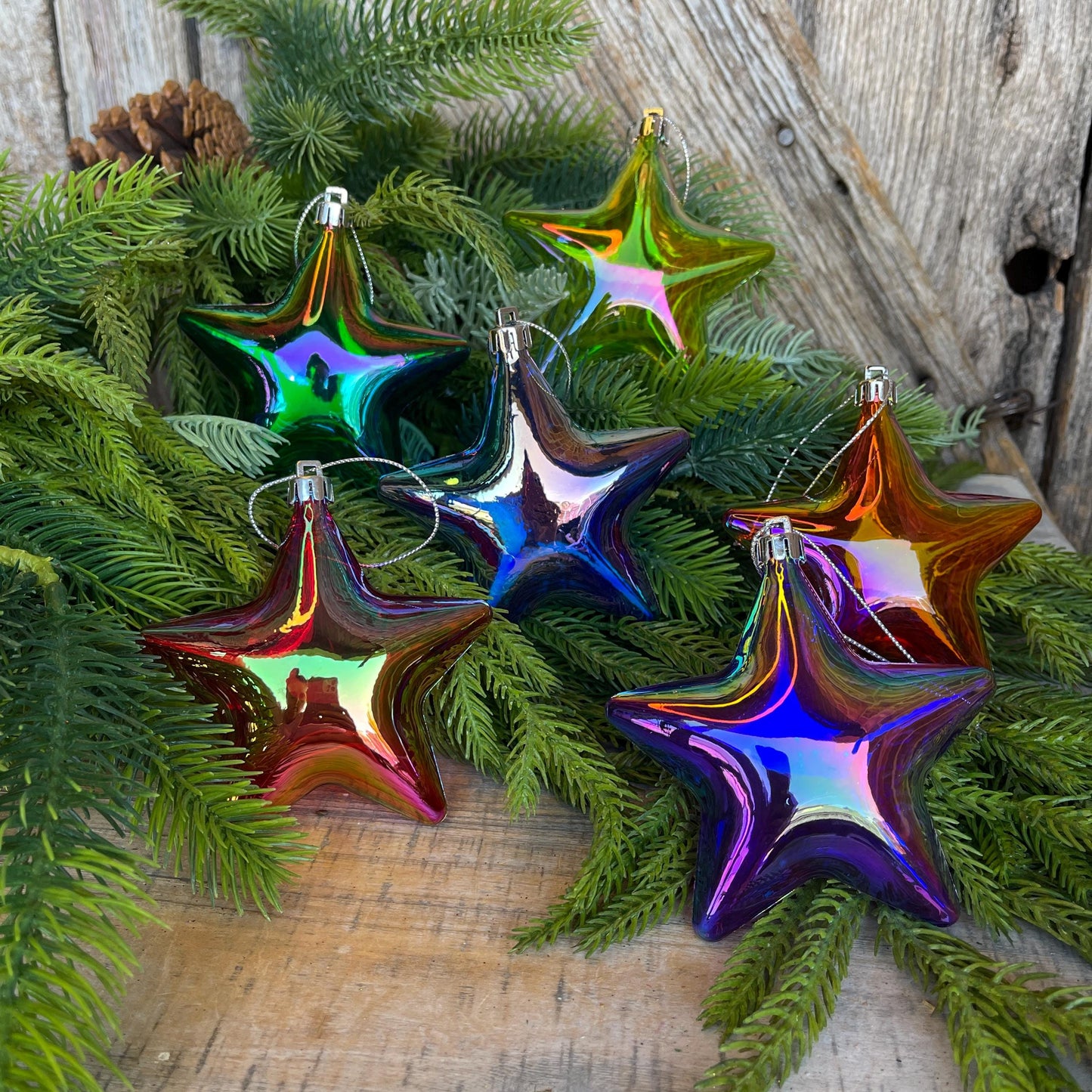 Iridescent Balloon Star Christmas Ornaments - Set of 6