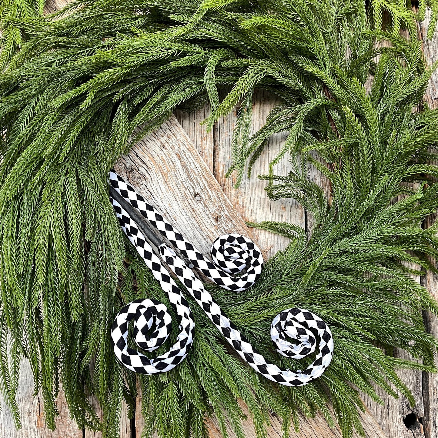 30" Harlequin Floral Spray, Black White Harlequin Curly Spray, Christmas Spray, Halloween Spray