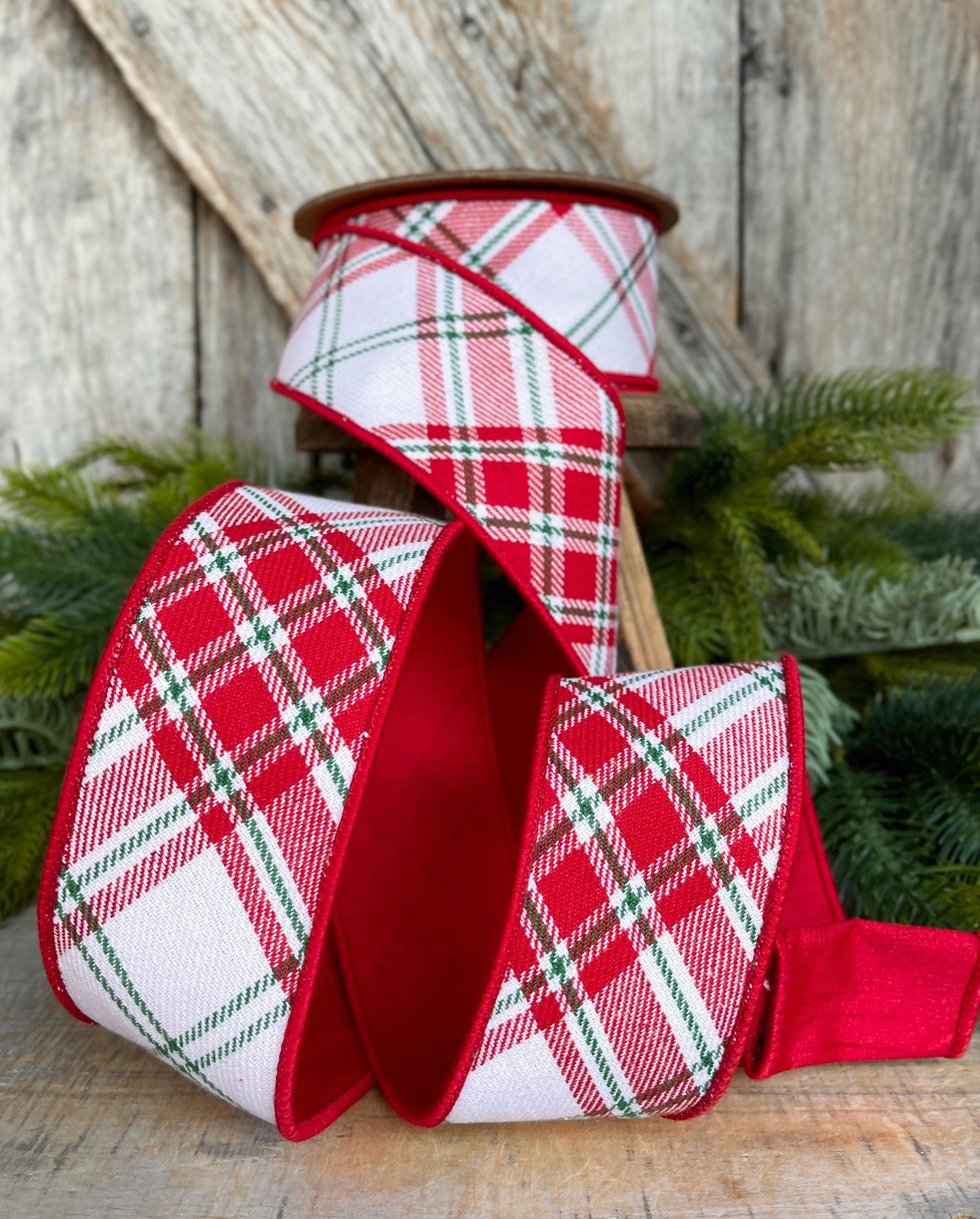 2.5" Red White Christmas Plaid, Christmas Plaid Ribbon, Christmas Tree RIbbon