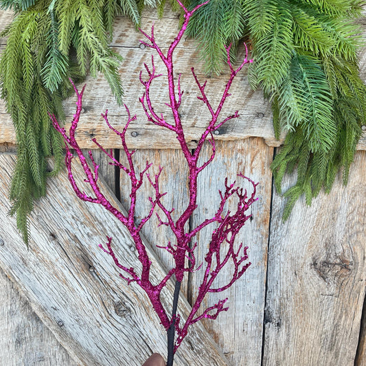 Hot Pink Glitter Halloween Twig Spray: 31" Halloween Picks Stems