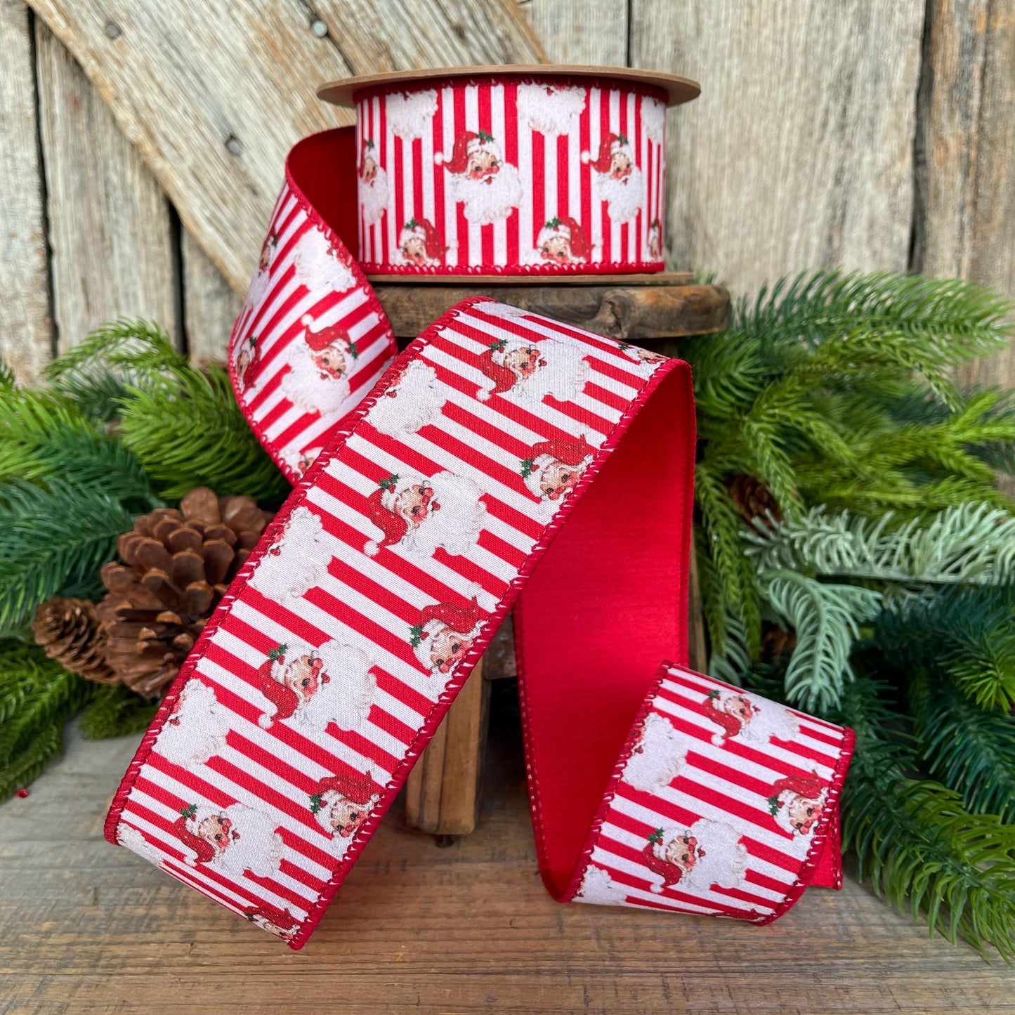 2.5" Vintage Santa Ribbon, Christmas Santa Ribbon, 2.5" x 10yds