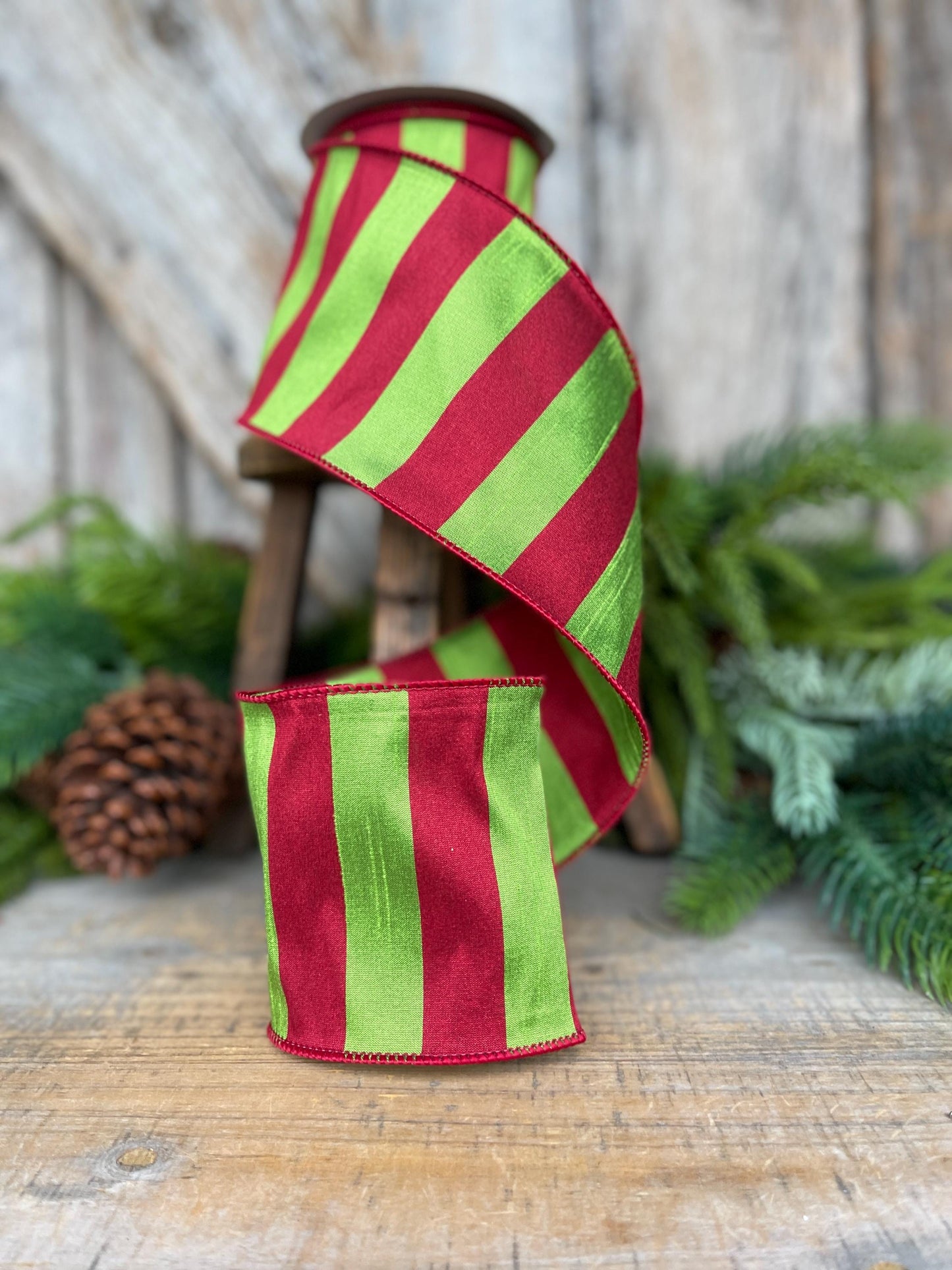 4" Red Lime Green Christmas Ribbon, Whimsical Christmas Ribbon