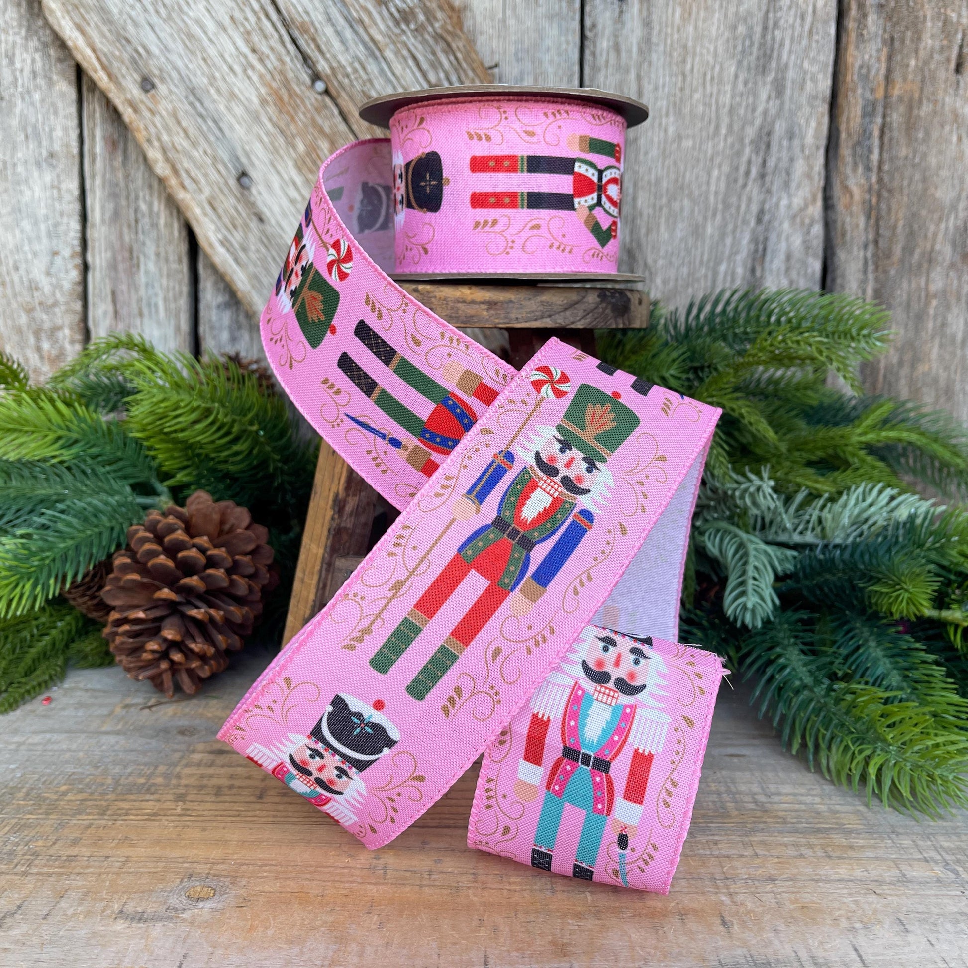 2.5" Pink Nutcracker Ribbon, Pink Ribbon, Pink christmas Ribbon