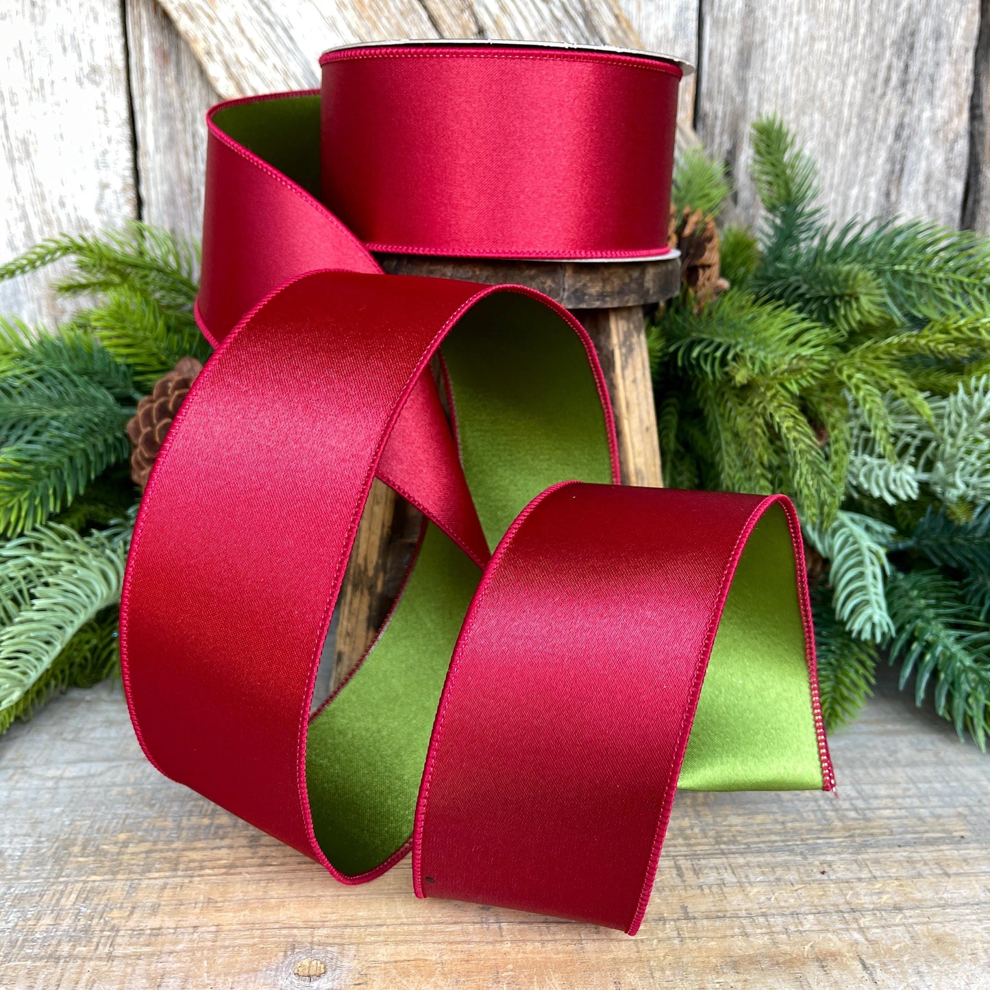 2.5" Ruby Green Satin Ribbon, Farrisilk Ribbon, Christmas Ribbon